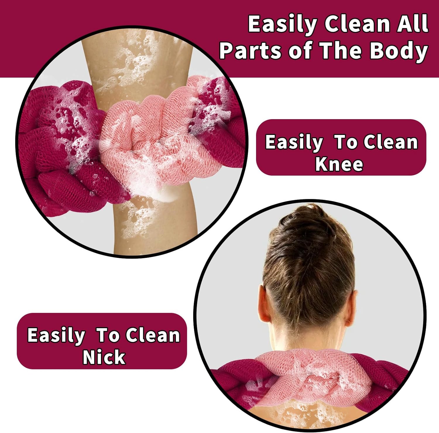 BCKENEY Bath Loofah Shower Sponge Soft Mesh Loofah Body Scrubber with Long Loofah Bath Sponge for Men Women Body Wash Exfoliator Shower Puffs