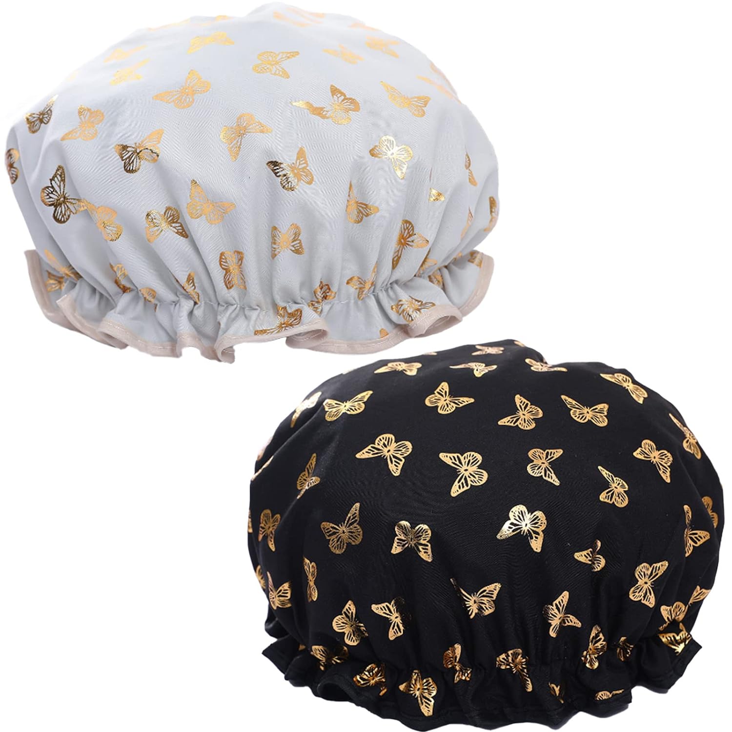 Qeuly 2 Pack Waterproof Shower Cap, Reusable Shower Cap for Women, Elastic Bathing Shower Hat Double Layers Bathing Hair Cap PEVA Lined Shower Hair Bath Cap (Pink)