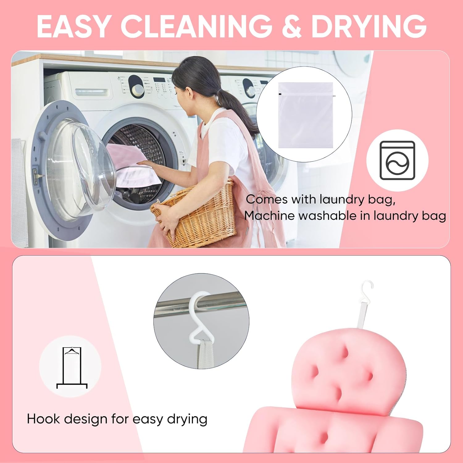 Full Body Bath Pillow, Bath Pillows for Tub with Powerful Non-Slip Suction Cups and Mesh Laundry Bag, Thick Bathtub Pillow for Head Neck and Back Support, Quick Drying & 3D Air Mesh, Blue