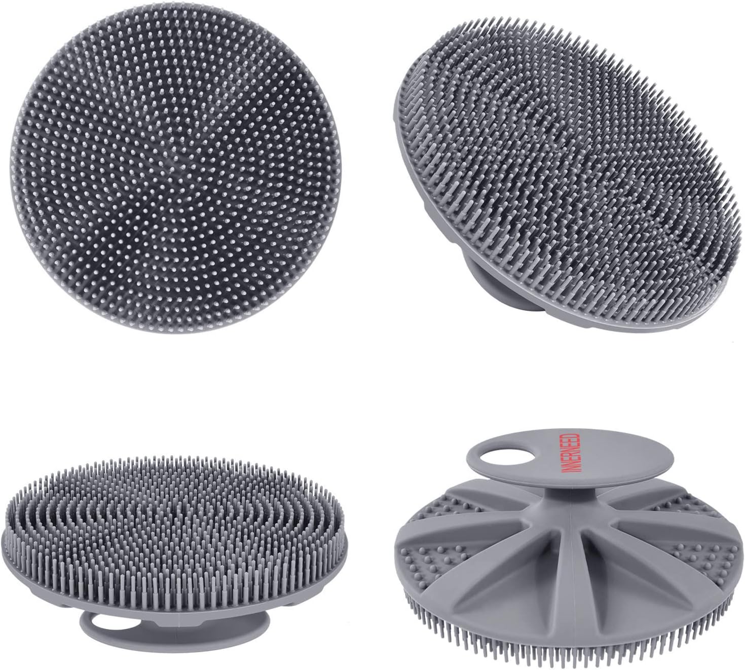 INNERNEED Food-Grade Soft Silicone Body Scrubber Shower Brush Handheld Cleansing Skin Brush, Gentle Exfoliating and Lather Well (Black)