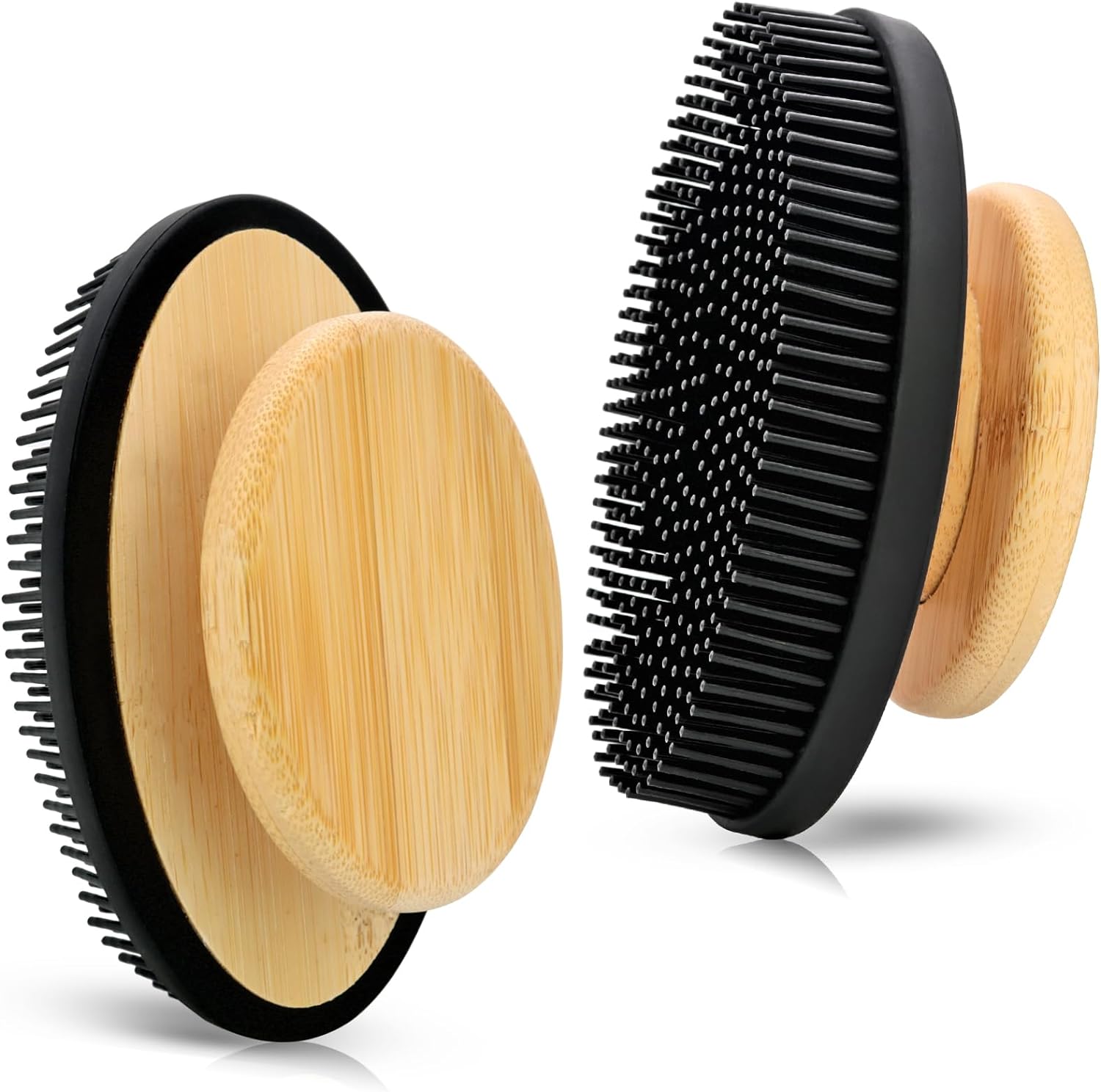 Ozner Food-Grade Soft Silicone Body Scrubber Shower Brush, Cleans and Removes Dead Skin - Foam-Rich Brush, Non-Slip Bamboo Handle Silicone Loofah, Durable and Easy to Clean, 1pc (Pink)