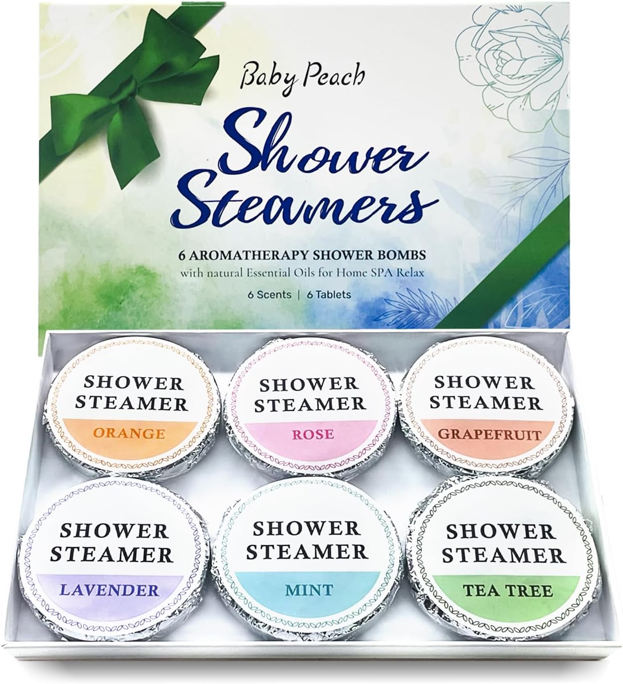 Shower Steamers Aromatherapy 6 Packs Shower Tablets with Essential Oil for Home SPA & Self Care, Stress Relief, Birthday Gifts for Women and Men, Eucalyptus Shower Bath Bombs - BABYPEACH
