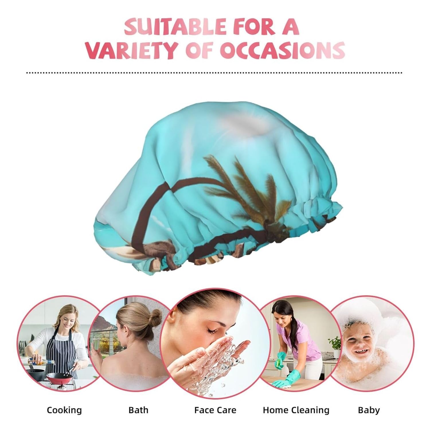 Ice Hockey print Print Reusable Shower Cap for Women,Double Waterproof Layers Bathing Hat,Quick Drying Bath Hair Cap