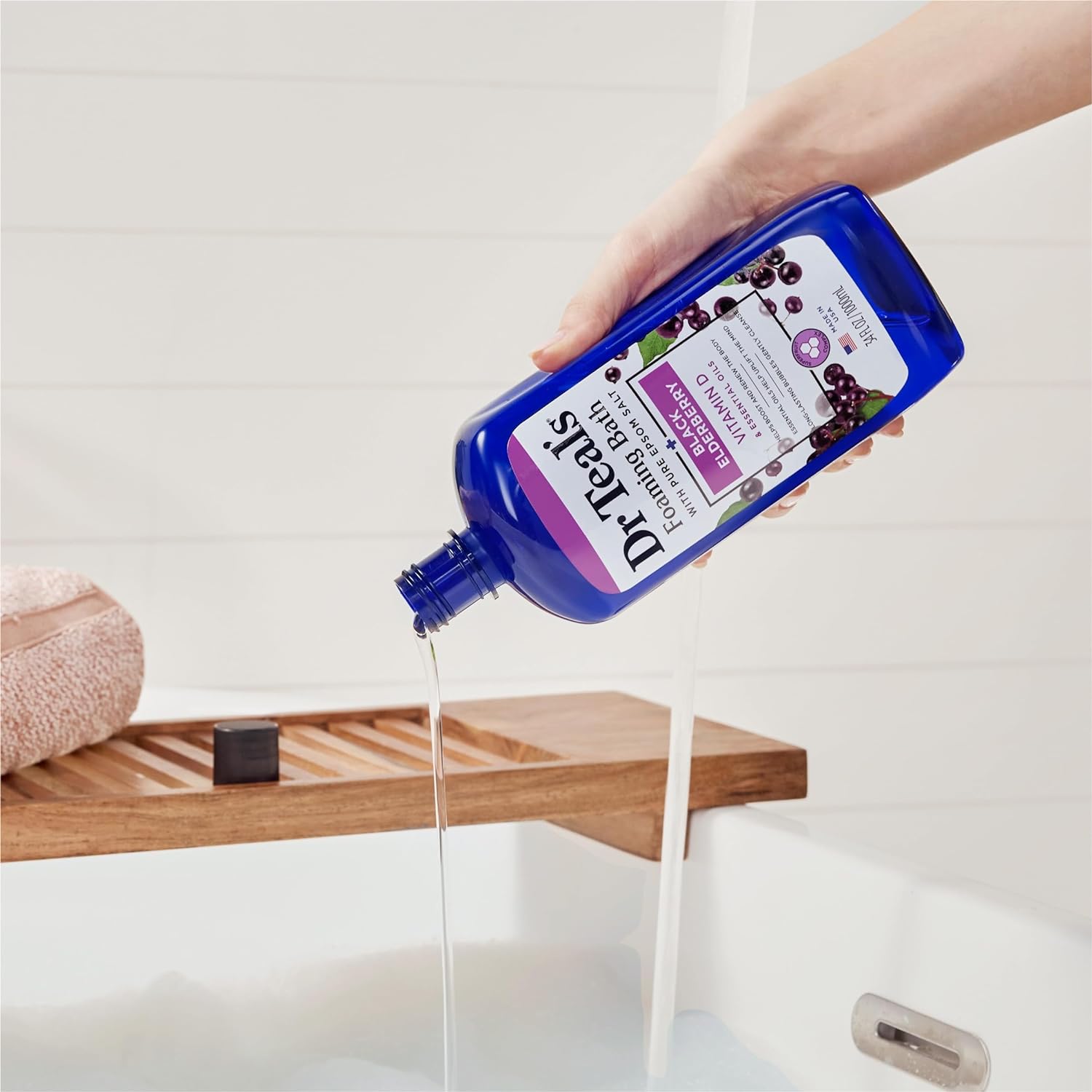 Dr Teal's Foaming Bath with Pure Epsom Salt, Sleep Blend with Melatonin, Lavender & Chamomile Essential Oils, 34 fl oz (Pack of 4) (Packaging May Vary)