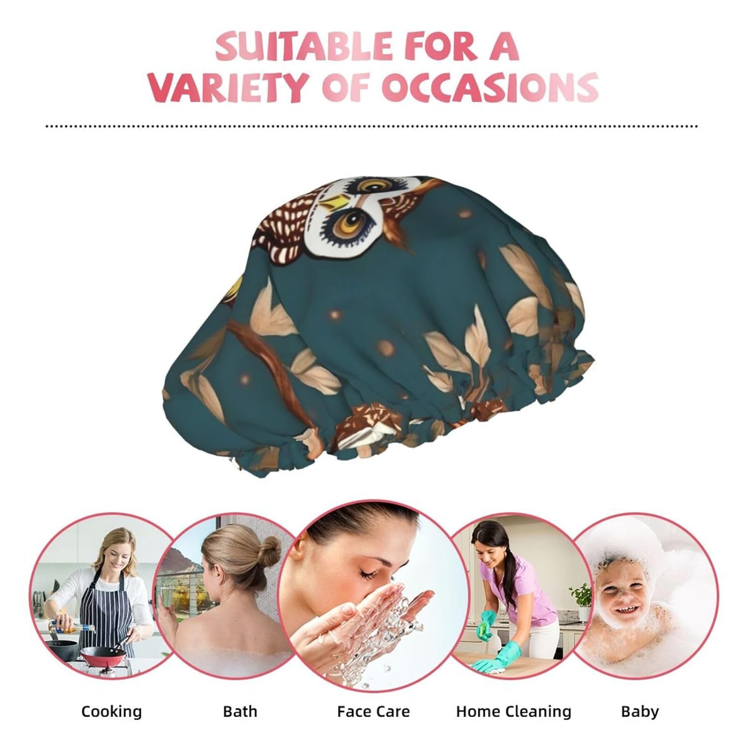 Ice Hockey print Print Reusable Shower Cap for Women,Double Waterproof Layers Bathing Hat,Quick Drying Bath Hair Cap