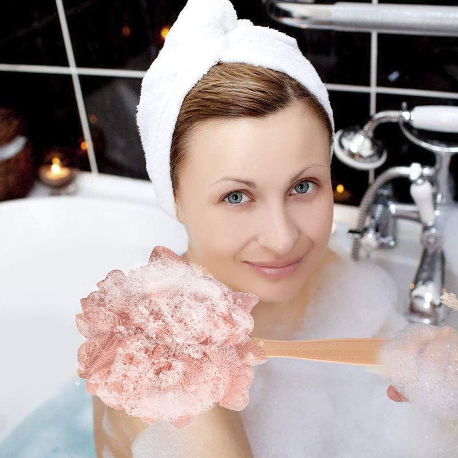 RASDDER Loofah with Handle, Loofah on a Stick, Loofah Sponge with Handle, PE Soft Mesh Luffa, Exfoliating Luffa on a Stick for Men and Women