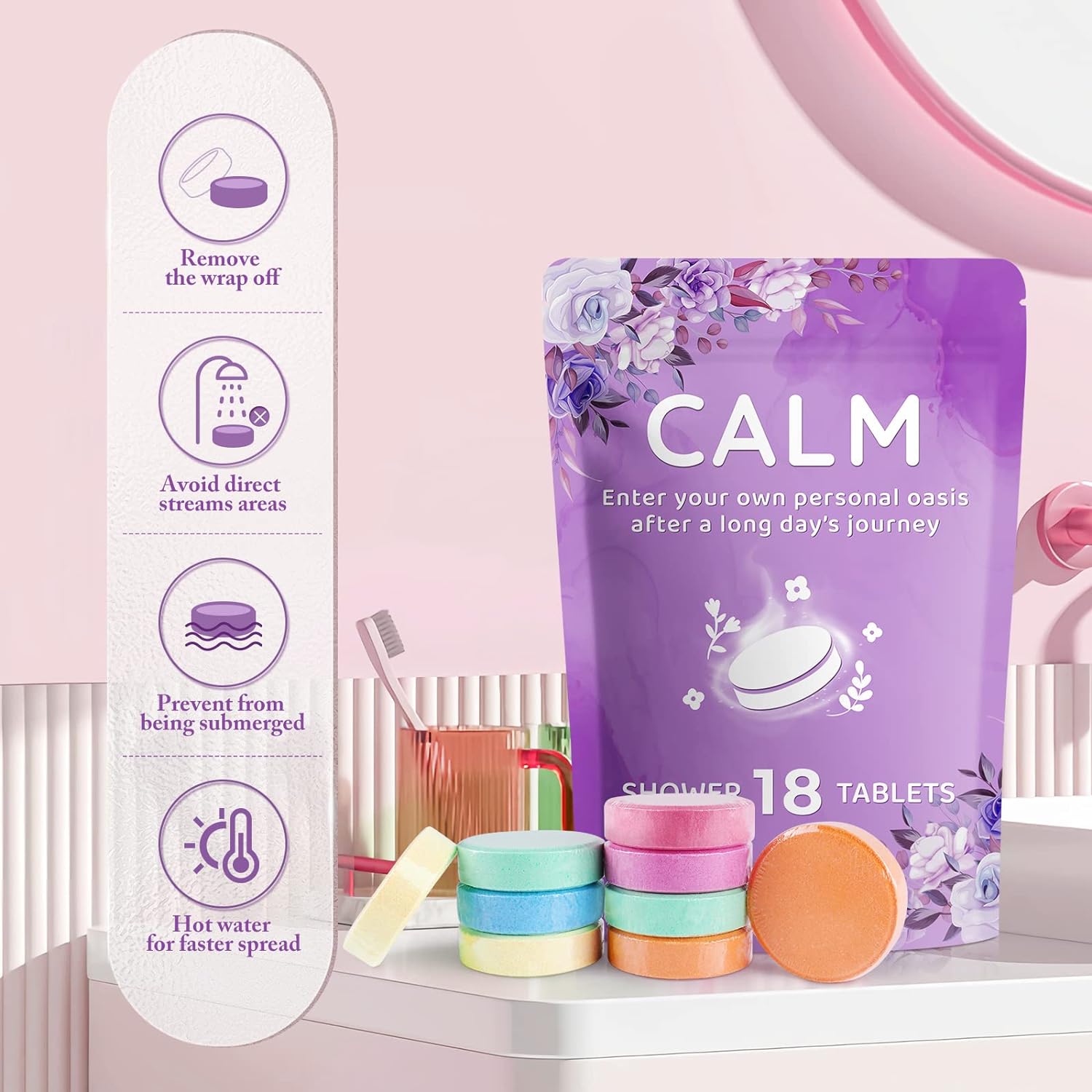 18 Pack Shower Steamers - Valentine's Day, Birthday Gifts - Shower Bombs with Lavender Mint Rose Coco Ocean Grapefruit Natural Fragrance, Self Care & Relaxation Gifts for Women and Men