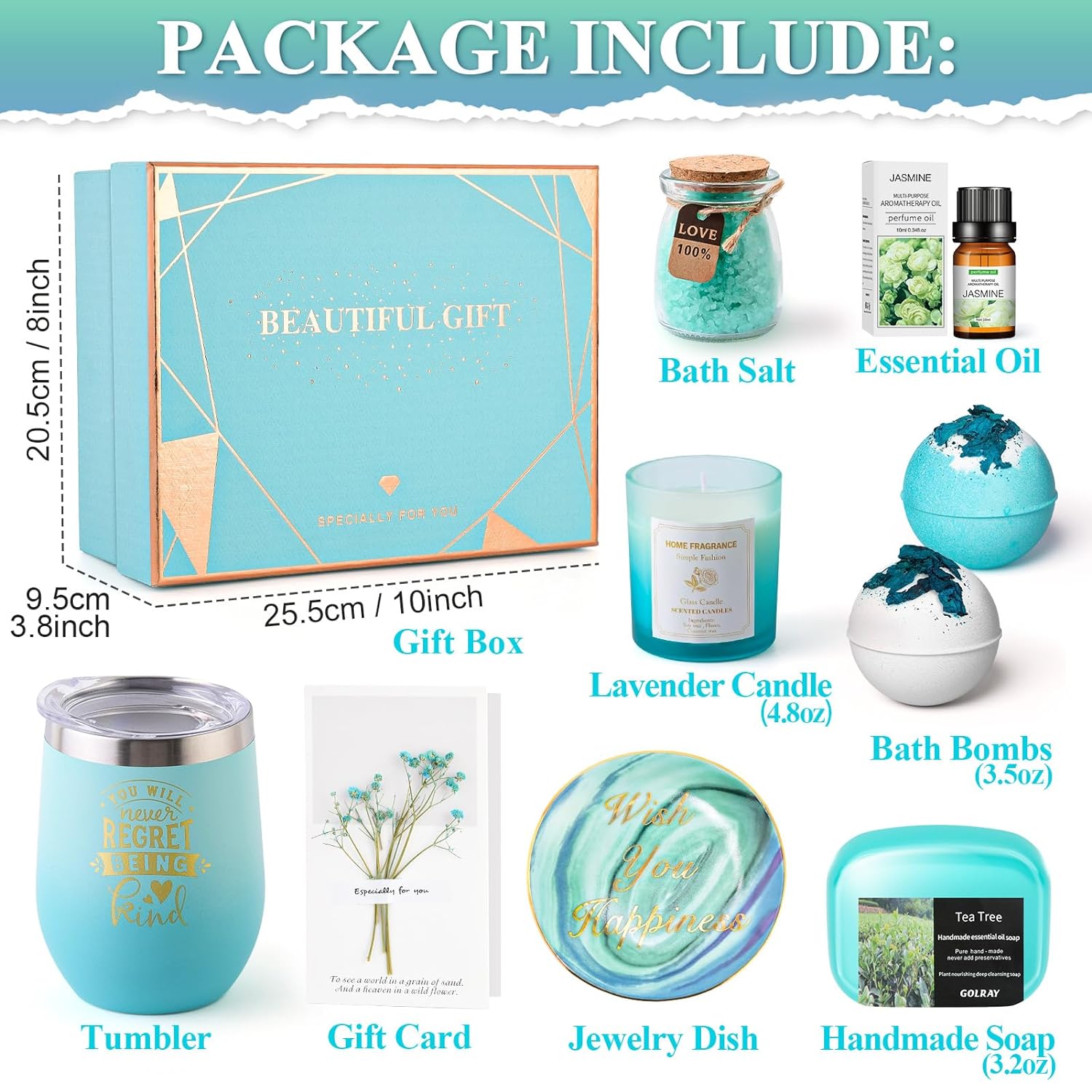 Golray Birthday Gifts for Women, Relaxing Spa Basket Set Self Care Gift for Her Mom Wife Sister Friend Coworker, Unique Stocking Stuffers Valentine Christmas Gift Baskets for Woman Who Have Everything