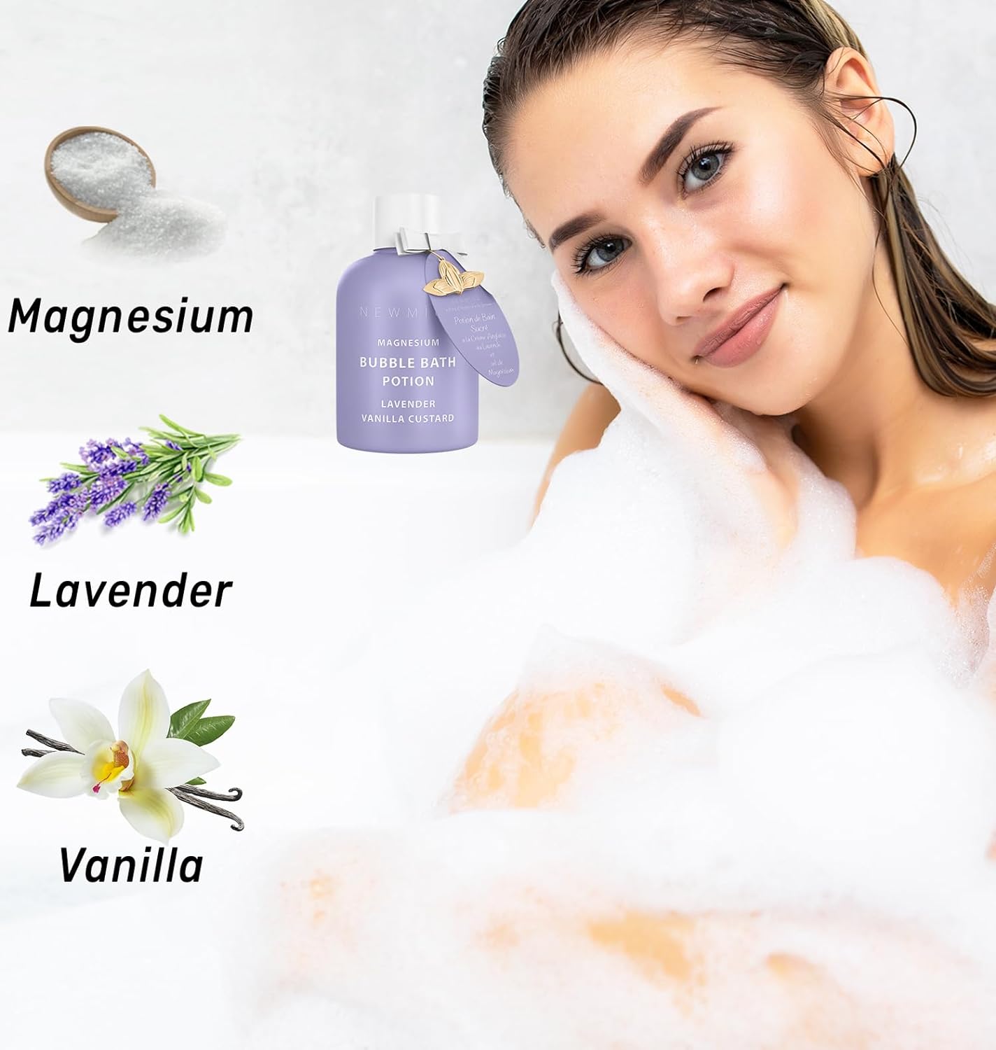 Magnesium Bubble Bath Lavender Vanilla - Luxury Long Lasting Bubble Foaming Bath For Sore Muscles - Epsom Salt Moisturizing Relaxing Stress Relief - Spa Self Care Spa Gift for Women Birthday Christmas