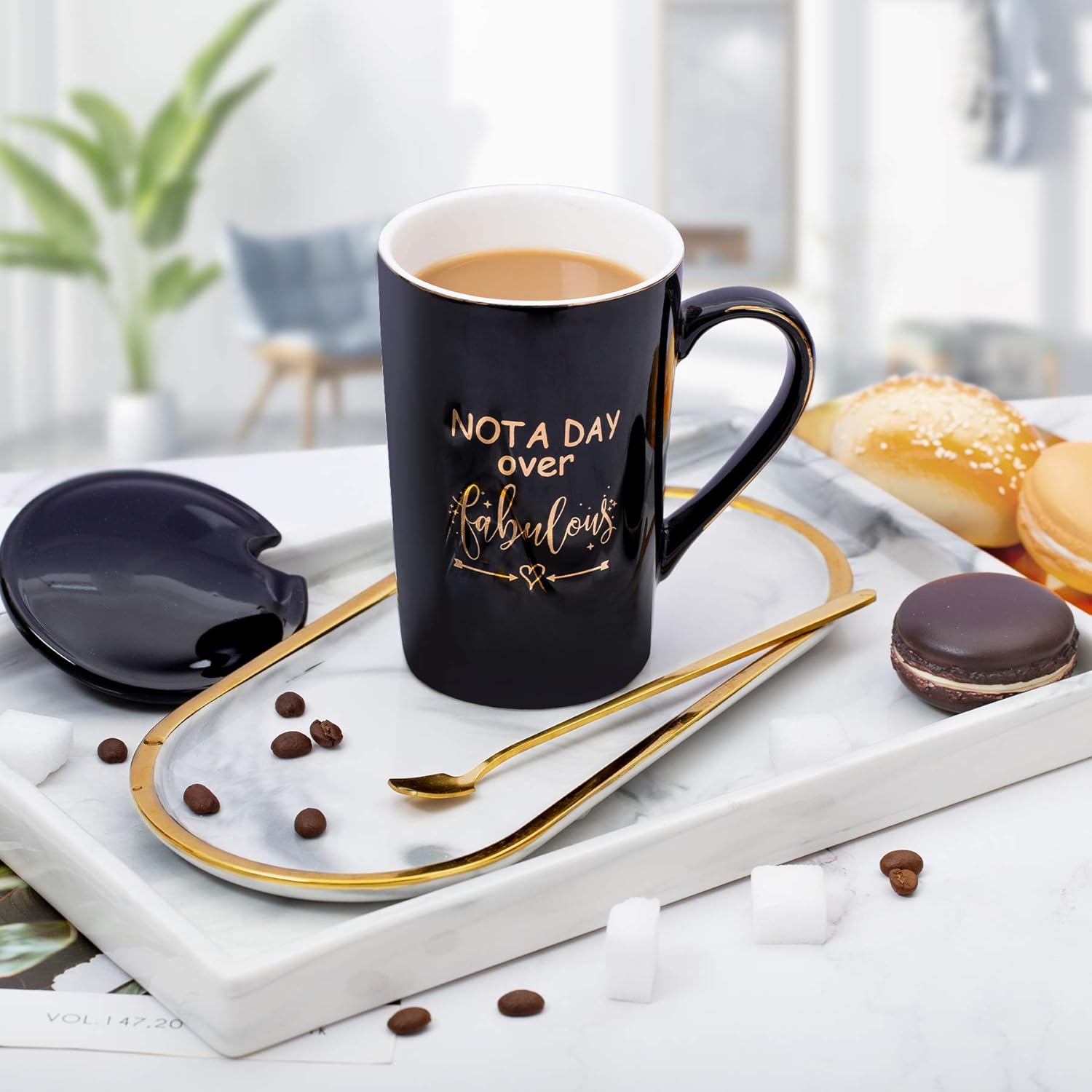 Jumway Not A Day Over Fabulous Mug Gifts Set- Birthday Gifts for Women - Funny Birthday Gift Ideas for Her,Friends, Coworkers, Her, Wife, Mom, Daughter, Sister, Aunt Ceramic Marble Mug 14 Oz