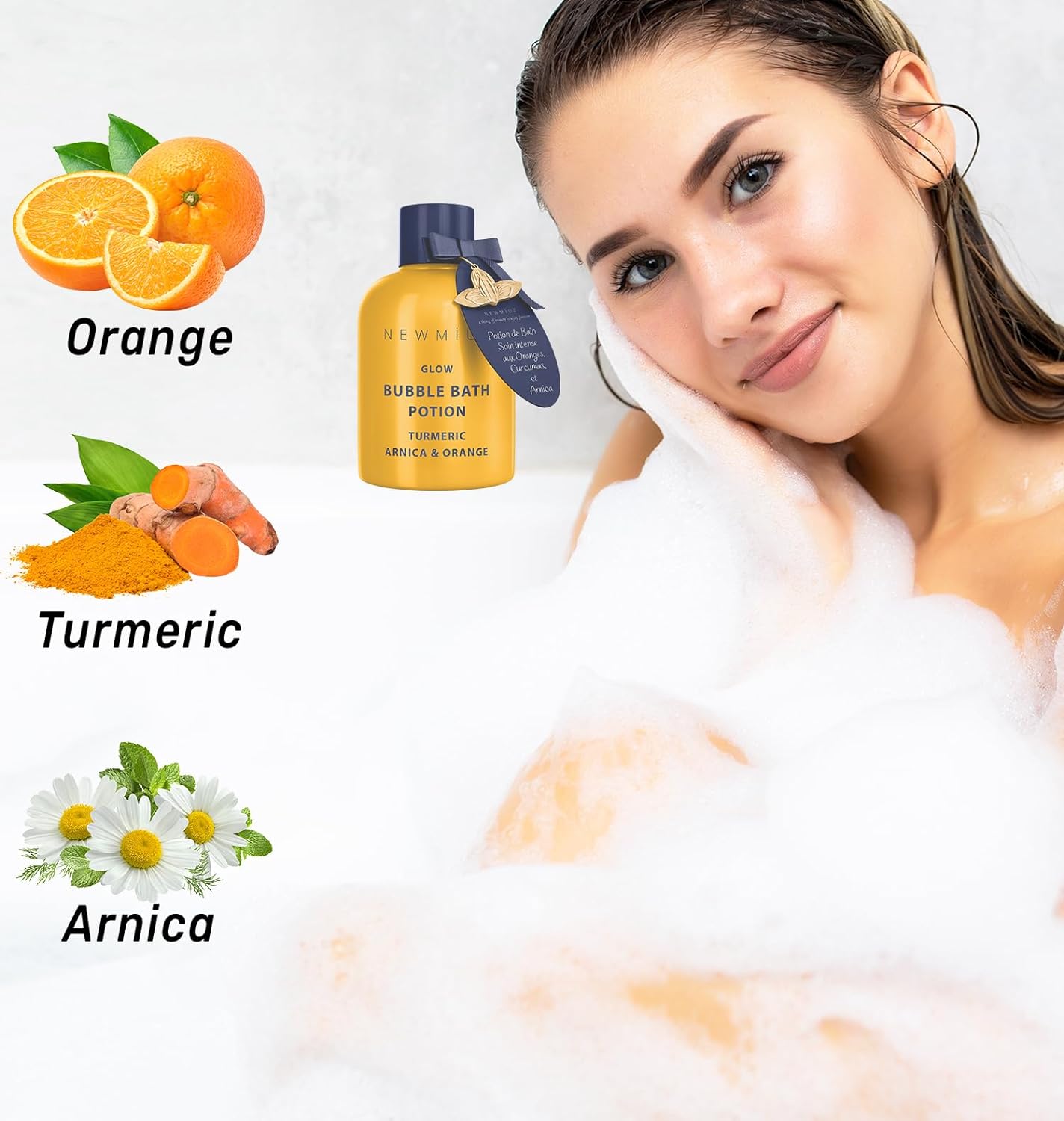 Nutritious Bubble Bath - Luxury Long Lasting Natural Bubble Foaming - Turmeric Orange Arnica Essential Oil - Skin Healing Moisturizing Relaxing & Stress Relief Self-Care Spa Gift for Christmas