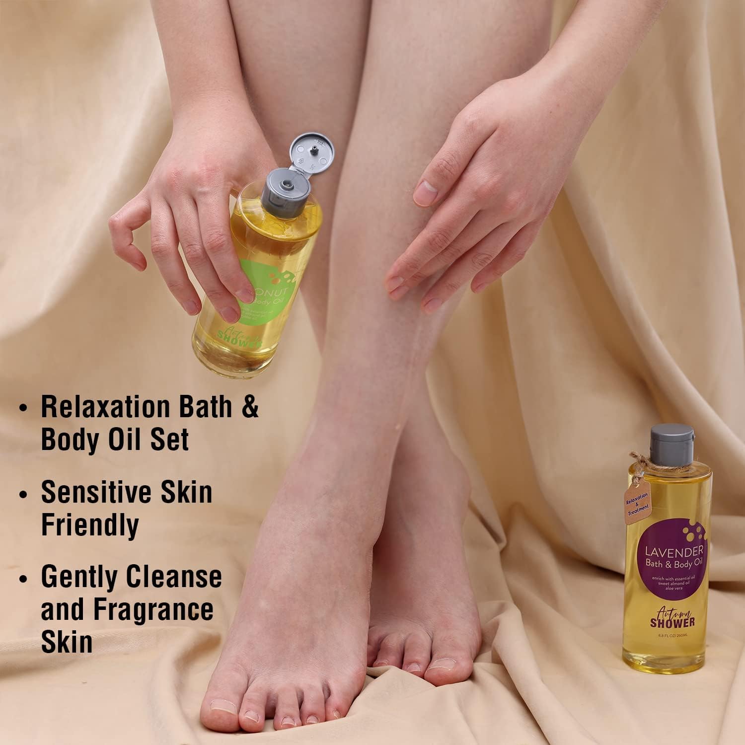 Bath and Body Oil Autumn Shower Body Oil with Sweet Almond Oil Jojoba Oil and Shea Butter, Lavender & Coconut Shower Oils Mother's Day Gift for Women Dry Skin Christmas Gift Set 17.6 fl oz (Pack of 2)