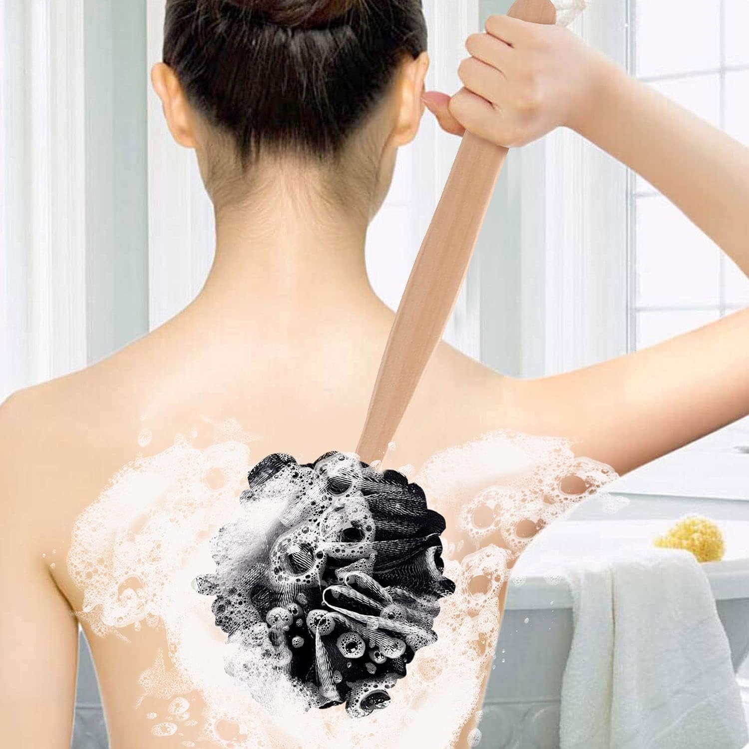 RASDDER Loofah with Handle, Loofah on a Stick, Loofah Sponge with Handle, PE Soft Mesh Luffa, Exfoliating Luffa on a Stick for Men and Women