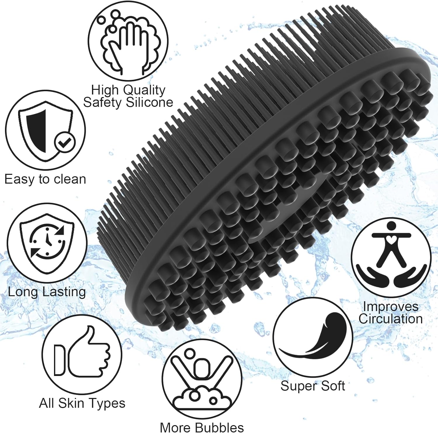 Metene Silicone Body Scrubber, Exfoliating Body Scrubber for Use in Shower,Lathers Well, Long Lasting, Soft Body Scrubber for Shower and Bath Skincare Routine(Black with Loop)