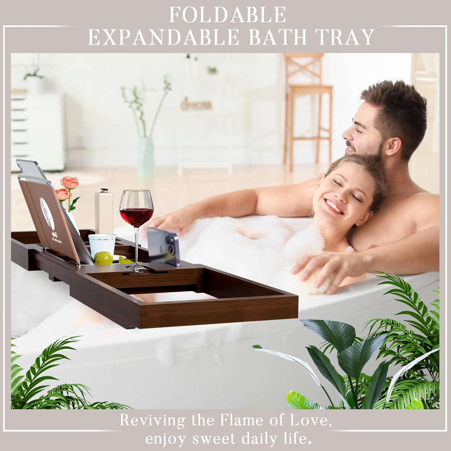 Yirilan Premium Bathtub Tray Caddy - Expandable Bath Tray - Unique House Warming Gifts, New Home, Anniversary & Wedding Gifts for Couple, Bridal Shower Gift for Women