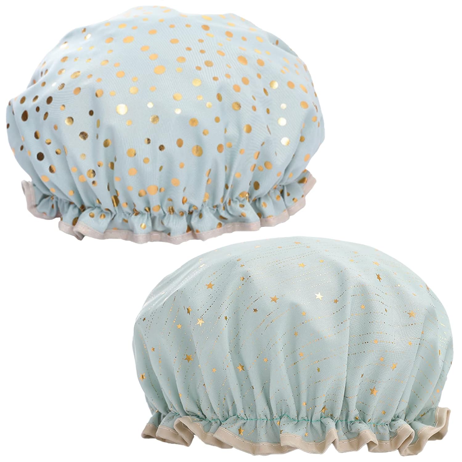 Qeuly 2 Pack Waterproof Shower Cap, Reusable Shower Cap for Women, Elastic Bathing Shower Hat Double Layers Bathing Hair Cap PEVA Lined Shower Hair Bath Cap (Pink)