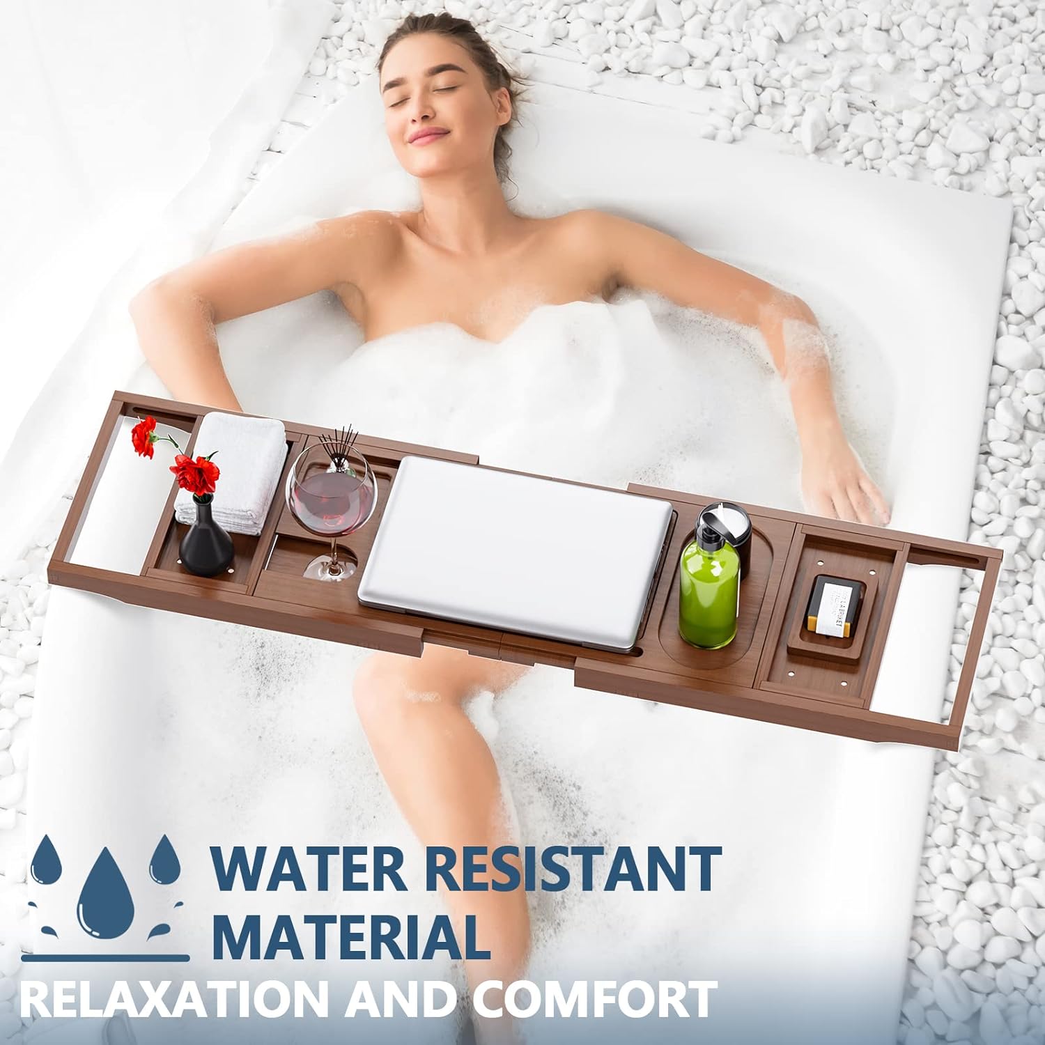 Yirilan Premium Bathtub Tray Caddy - Expandable Bath Tray - Unique House Warming Gifts, New Home, Anniversary & Wedding Gifts for Couple, Bridal Shower Gift for Women