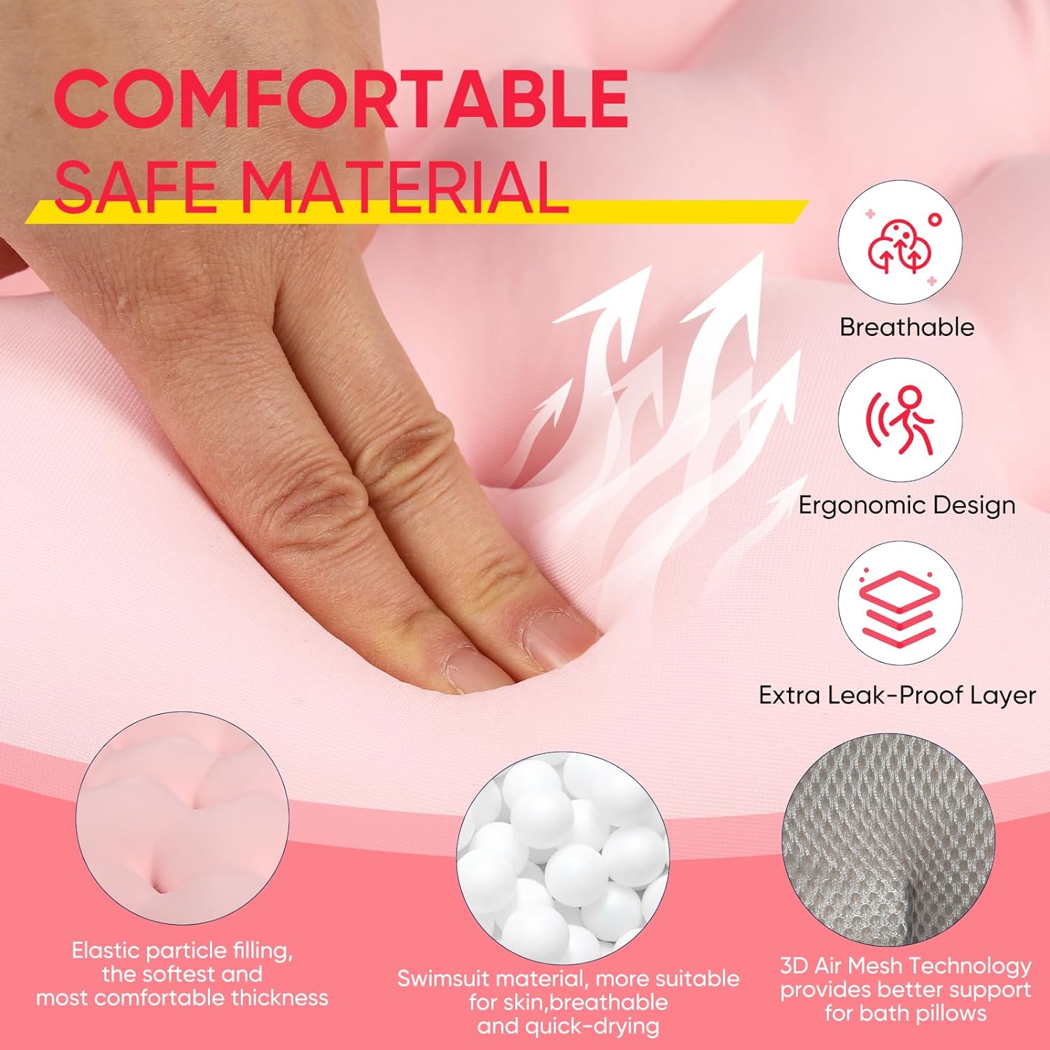 Full Body Bath Pillow, Bath Pillows for Tub with Powerful Non-Slip Suction Cups and Mesh Laundry Bag, Thick Bathtub Pillow for Head Neck and Back Support, Quick Drying & 3D Air Mesh, Blue