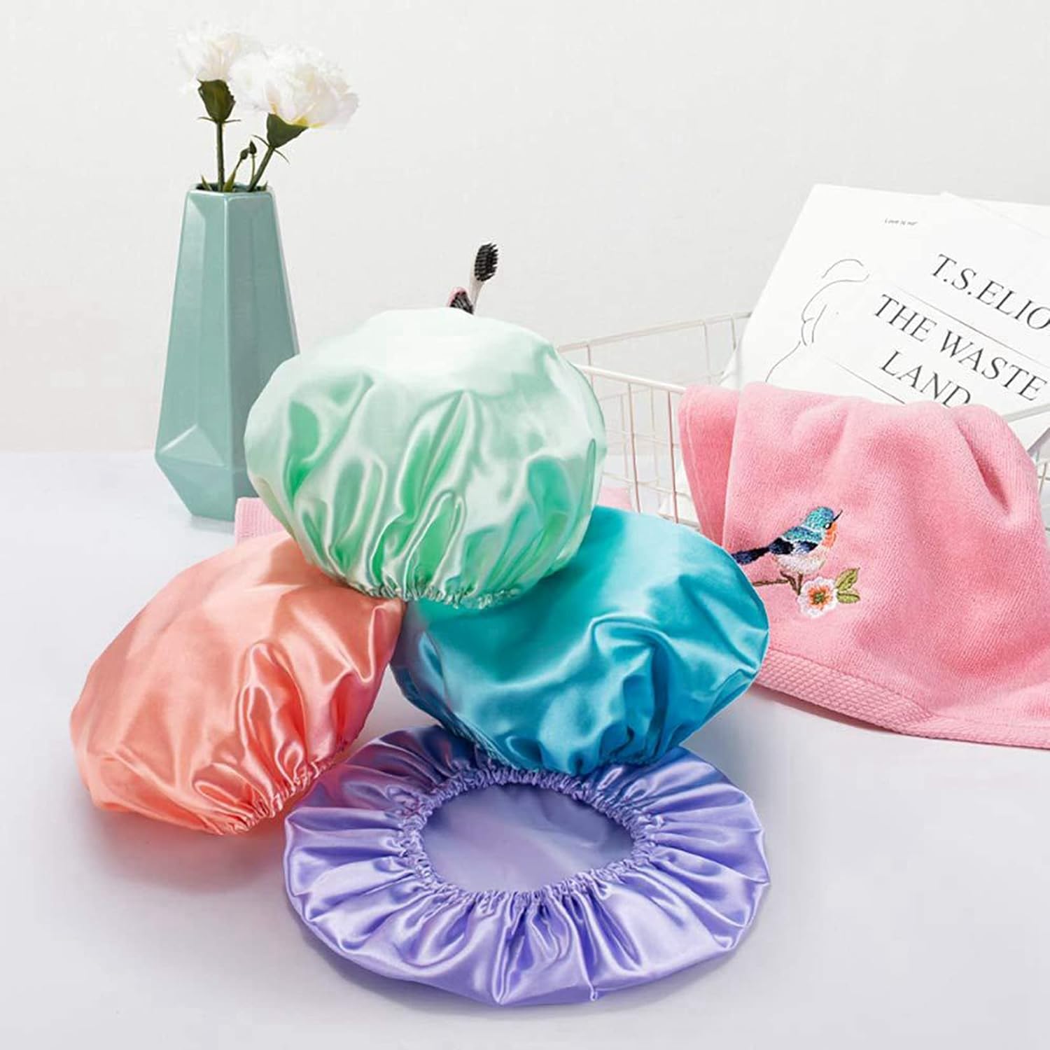 Bathing cap Bath Hair Hat Waterproof Reusable Shower Cap with Elastic Band Solid Color for Spa Salon Shower Cooking