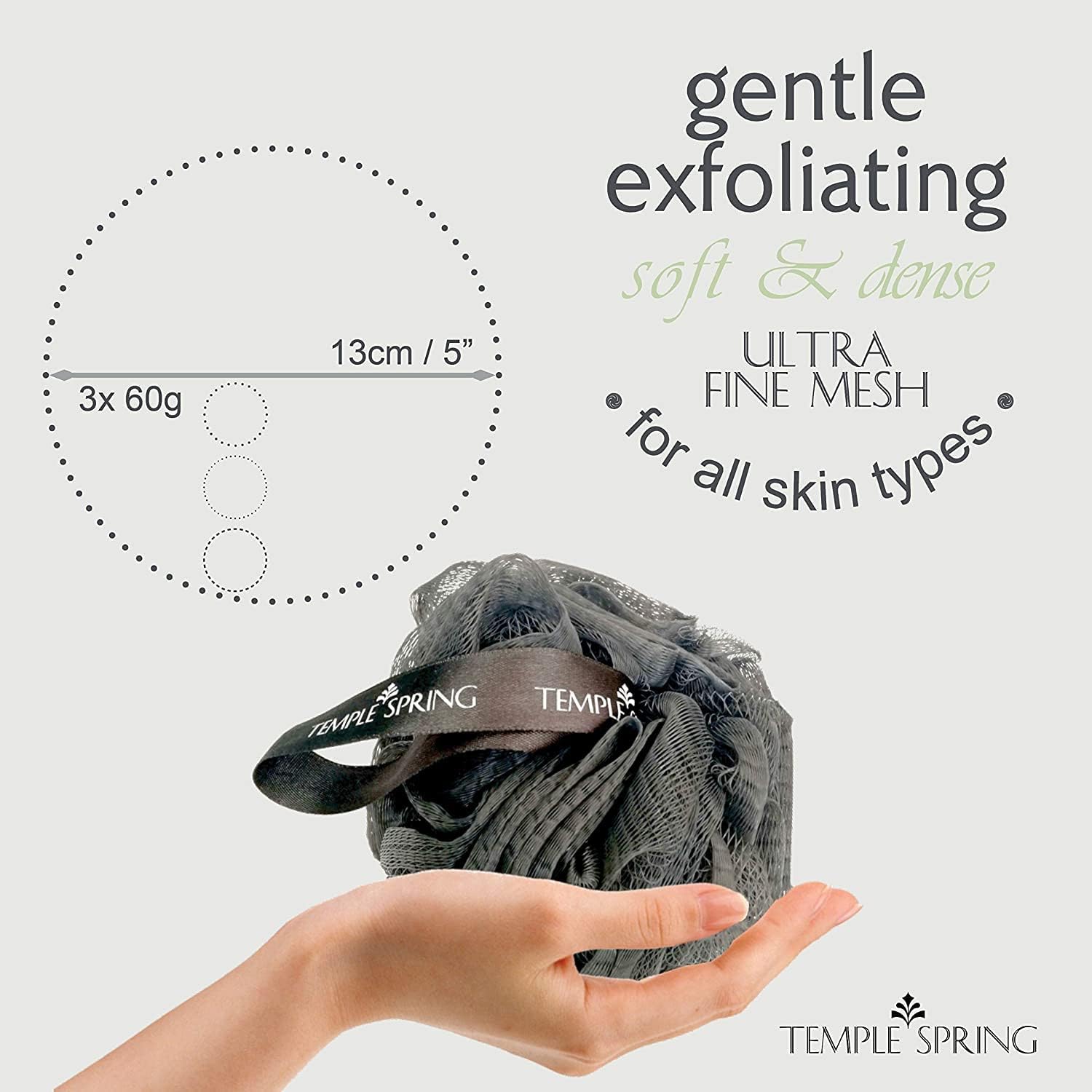 Shower Loofahs - 3 pack Natural Recycled Shower Poufs and Skin Scrubber Set for Men and Women - Exfoliating Body Bath Scrunchies Sponges for Bathroom & Shower