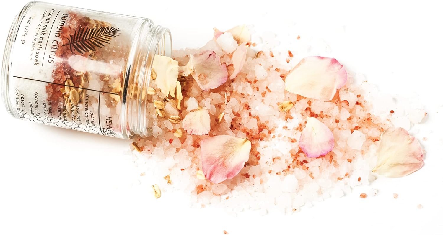 Hemlock Park Coconut Milk Bath Soak | Organic Coconut Milk, Botanicals, Dead Sea, Epsom, and Himalayan Pink Mineral Salts (Pomelo Citrus, 8 oz)