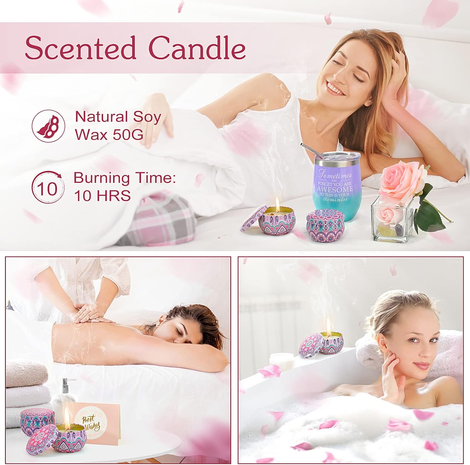 Psukhai Birthday Gifts for Women, Gifts for Mom, Gifts for Her, Wife, Girlfriend, Sister, Friends, Christmas, Valentine's Day, Mothers Day Gifts Personalized Relaxing Spa Gift Basket Set for Women