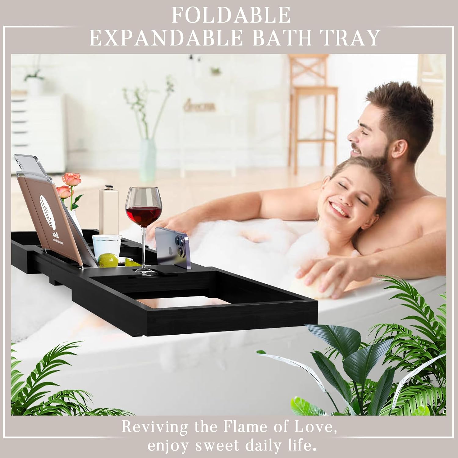 Yirilan Premium Bathtub Tray Caddy - Expandable Bath Tray - Unique House Warming Gifts, New Home, Anniversary & Wedding Gifts for Couple, Bridal Shower Gift for Women
