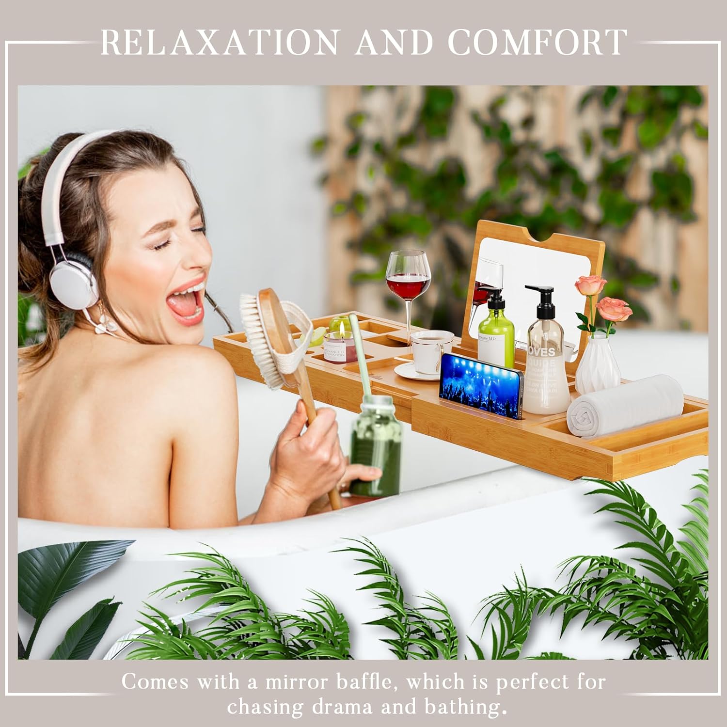 Yirilan Premium Bathtub Tray Caddy - Expandable Bath Tray - Unique House Warming Gifts, New Home, Anniversary & Wedding Gifts for Couple, Bridal Shower Gift for Women