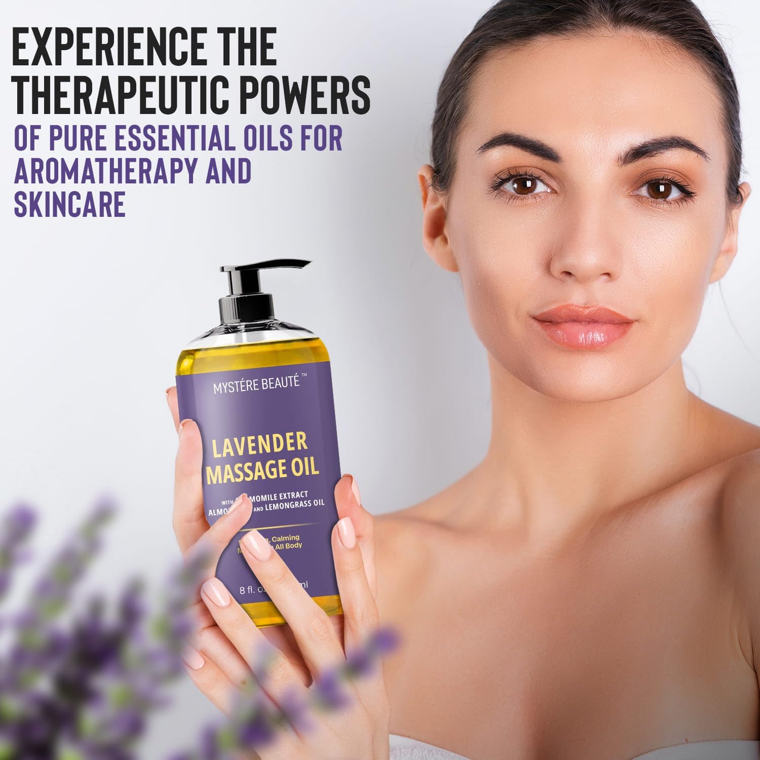 MYSTÉRE BEAUTÉ Sore Muscle Massage Oil for Massage Therapy with Arnica - Relaxing, Warming, Eases Muscle Soreness & Stiffness - Moisturizes Skin - Premium-Quality - 8 fl oz