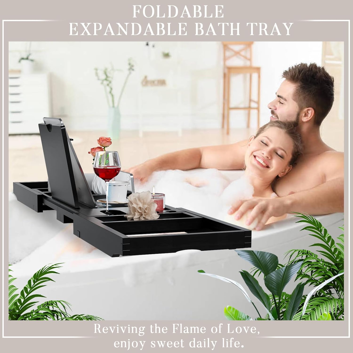 Yirilan Premium Bathtub Tray Caddy - Expandable Bath Tray - Unique House Warming Gifts, New Home, Anniversary & Wedding Gifts for Couple, Bridal Shower Gift for Women