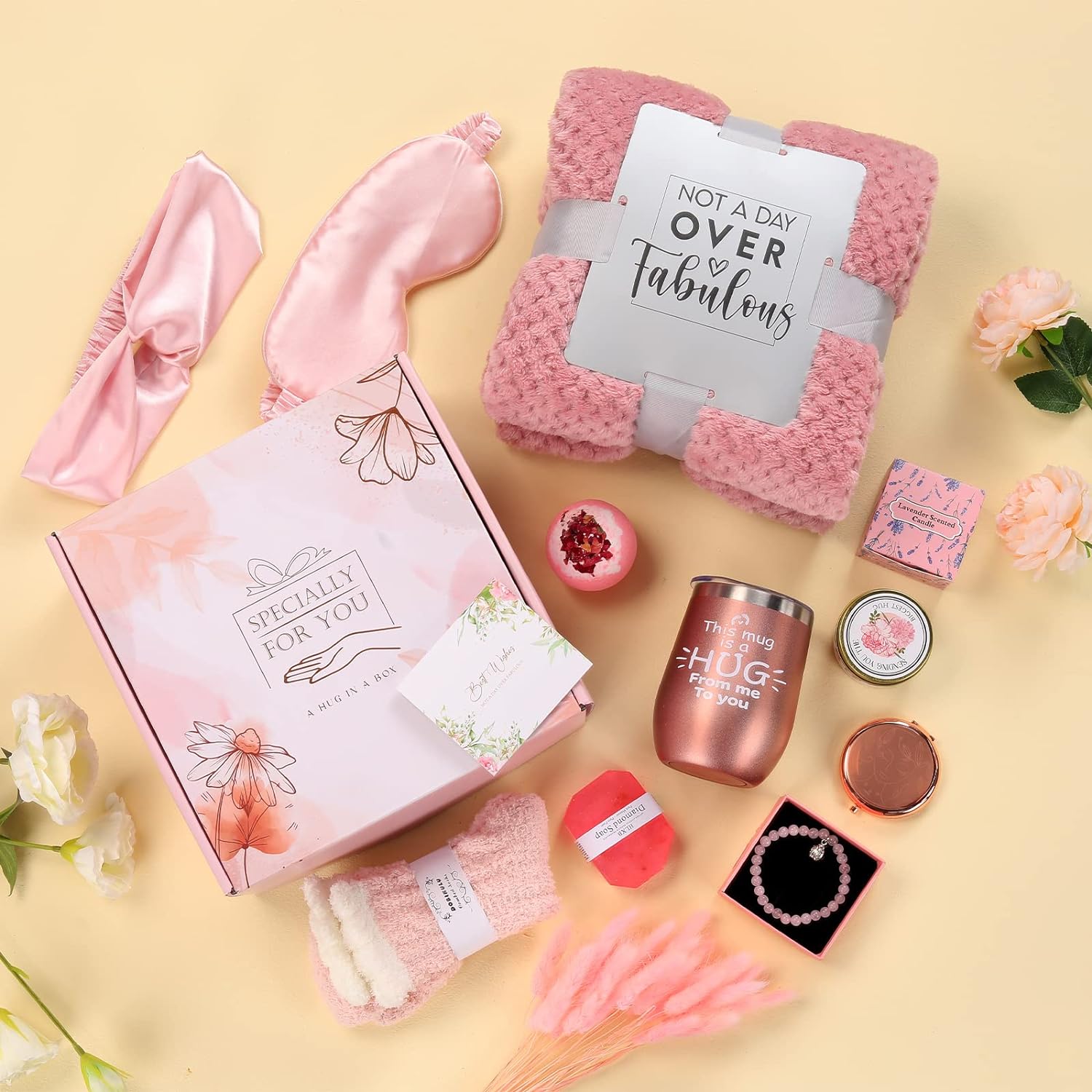 Care Package for Women, Get Well Soon Gifts for Women, Birthday Gifts for Women, Gift Basket for Women, Self Care Gifts Cheer Up Gifts for Women, Thinking of You Gifts for Women w/Tumbler Blanket