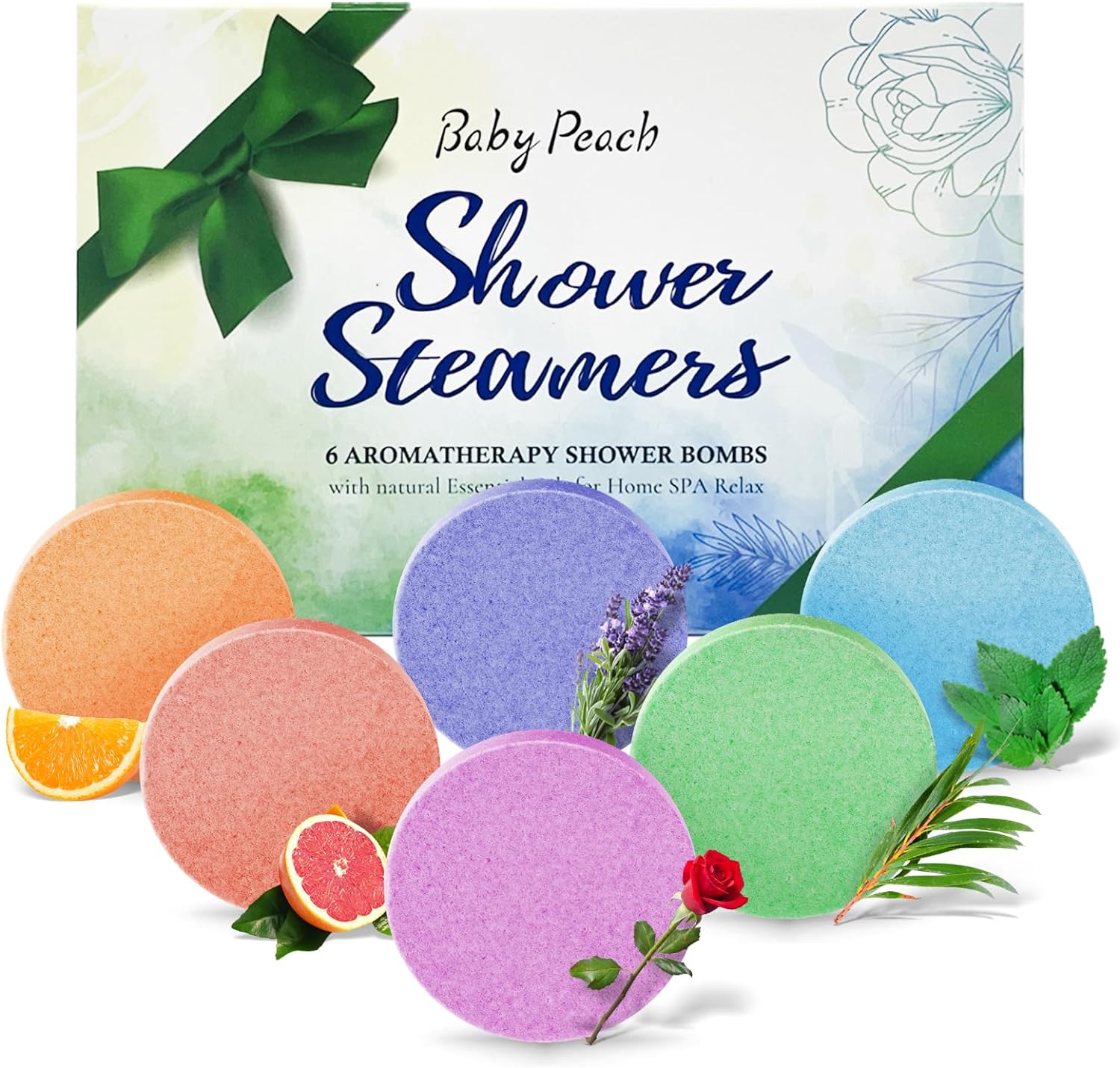 Shower Steamers Aromatherapy 6 Packs Shower Tablets with Essential Oil for Home SPA & Self Care, Stress Relief, Birthday Gifts for Women and Men, Eucalyptus Shower Bath Bombs - BABYPEACH
