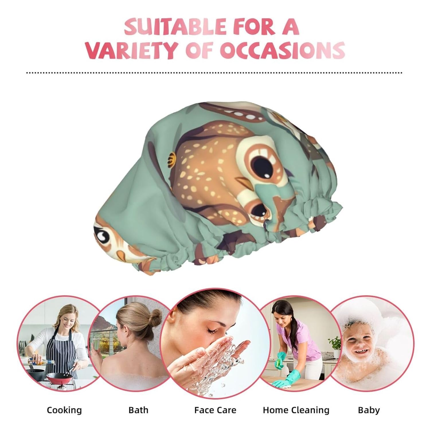 Ice Hockey print Print Reusable Shower Cap for Women,Double Waterproof Layers Bathing Hat,Quick Drying Bath Hair Cap