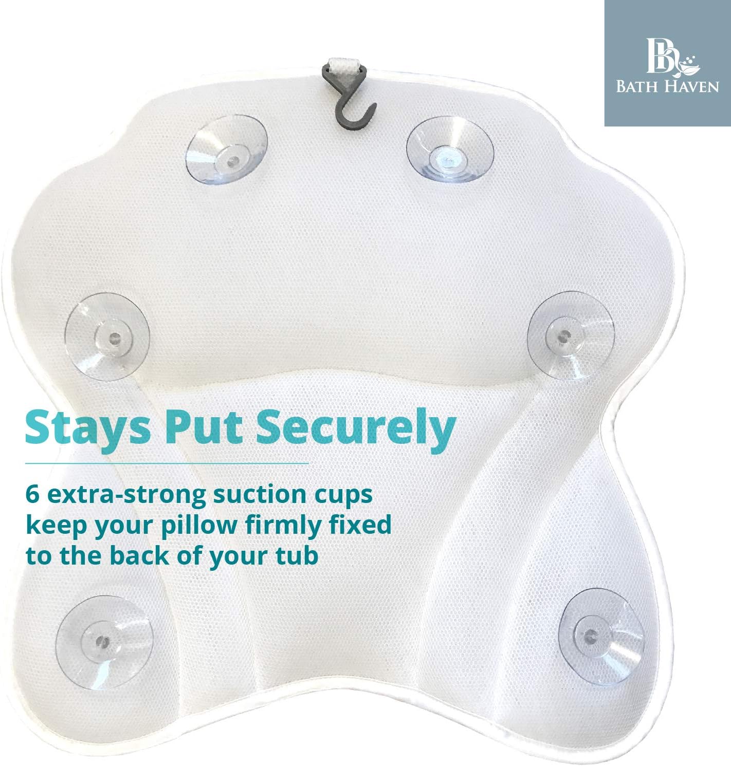 Bath Pillow Bathtub Pillow Back Neck Support Pillow, Spa Cushion for Tub, Relaxing Headrest Bath Pillow, Portable Washable Bathtub Accessories with 3D Air Mesh Thick Soft Bath Pillow, White