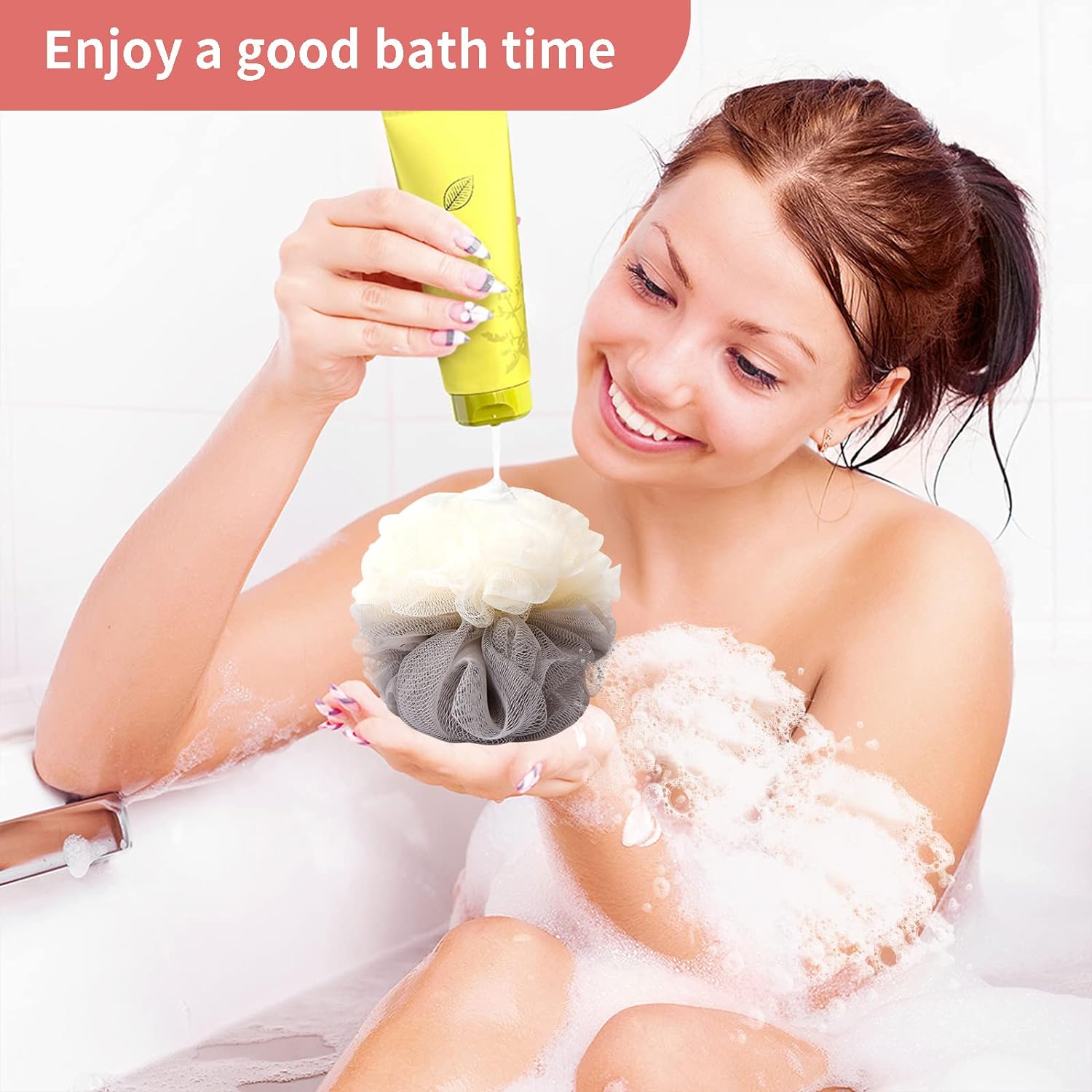 FARMOGA Bath Loofah Sponge Body Scrubber Shower Sponge Exfoliating Mesh Pouf Shower Ball Bath Sponges for Women and Men Bathing Accessories (4Pack 50G Dual Color)