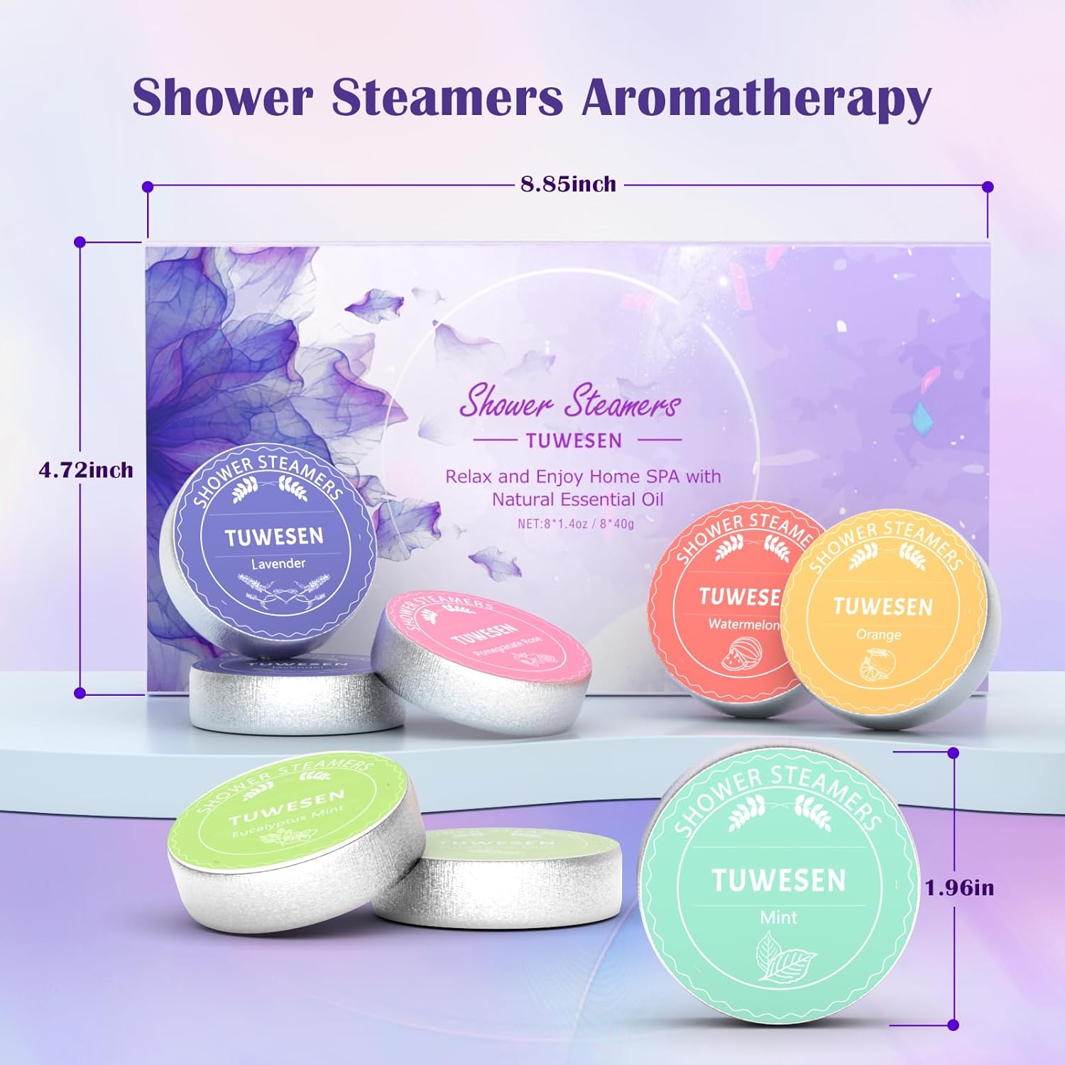 TUWESEN Shower Steamers Aromatherapy, SPA Kit, 8 PCS Shower Steamers for Women, Shower Bombs with Essential Oils-Self Care & Relaxation Birthday Gifts for Women and Men. Purple Romantic Set