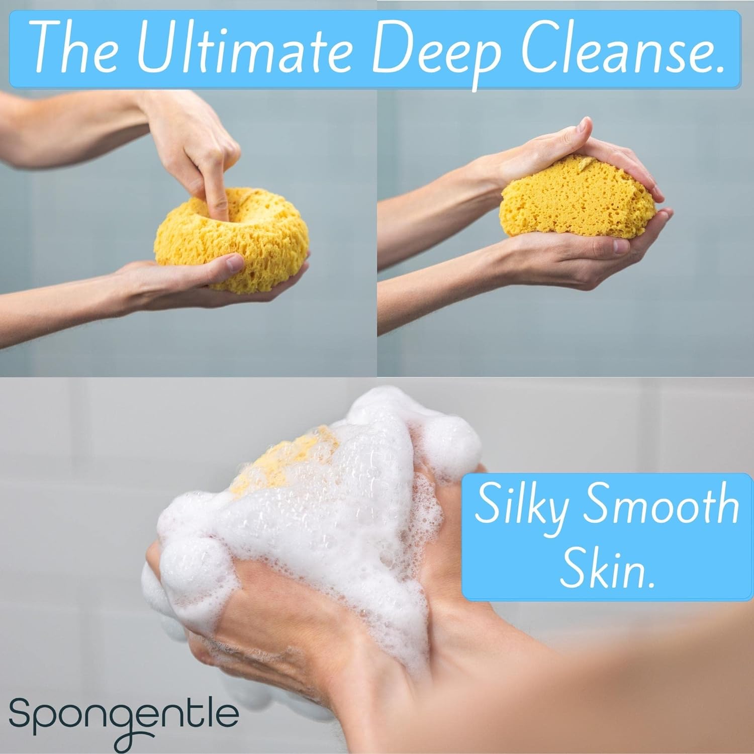 Spongentle Deep Cleansing Body Loofah Sponge, Natural Colors, for Bath and Shower, Multiple Textures for Gentle and Deep Exfoliation, Generous and Rich Lather, (Pack of 3)
