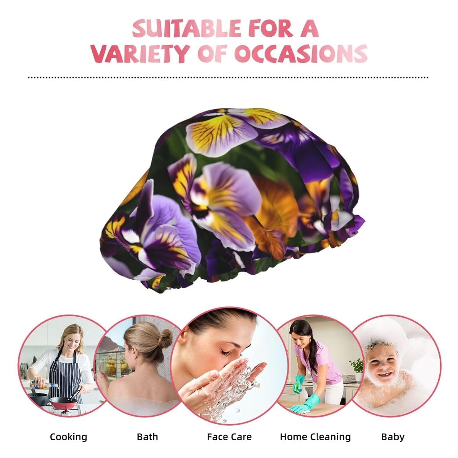 Ice Hockey print Print Reusable Shower Cap for Women,Double Waterproof Layers Bathing Hat,Quick Drying Bath Hair Cap