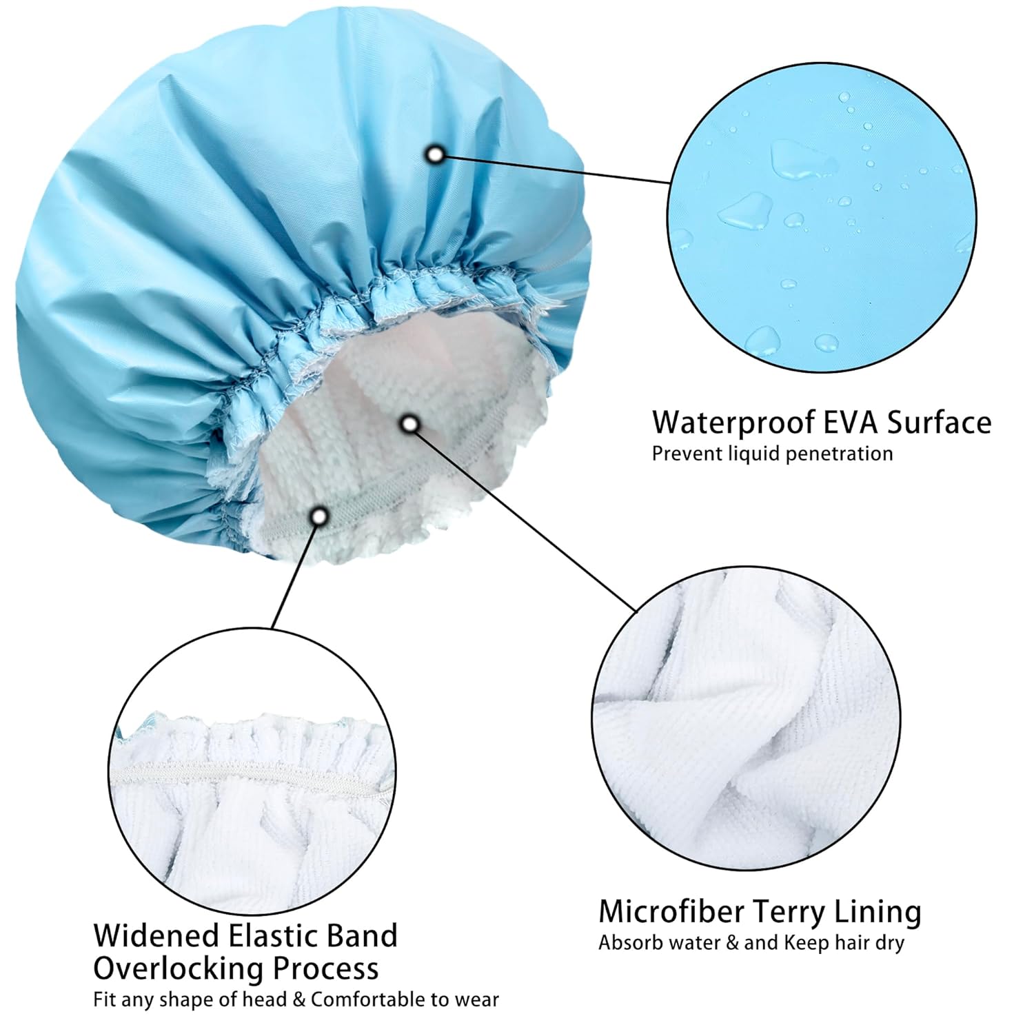 Shower Caps for Women, Terry Cloth Lined EVA Exterior Elastic and Reusable Bath Caps, Double Waterproof Layers Shower Cap, Bathing Shower Caps, Environmental Protection Bath Hair Cap - Pink