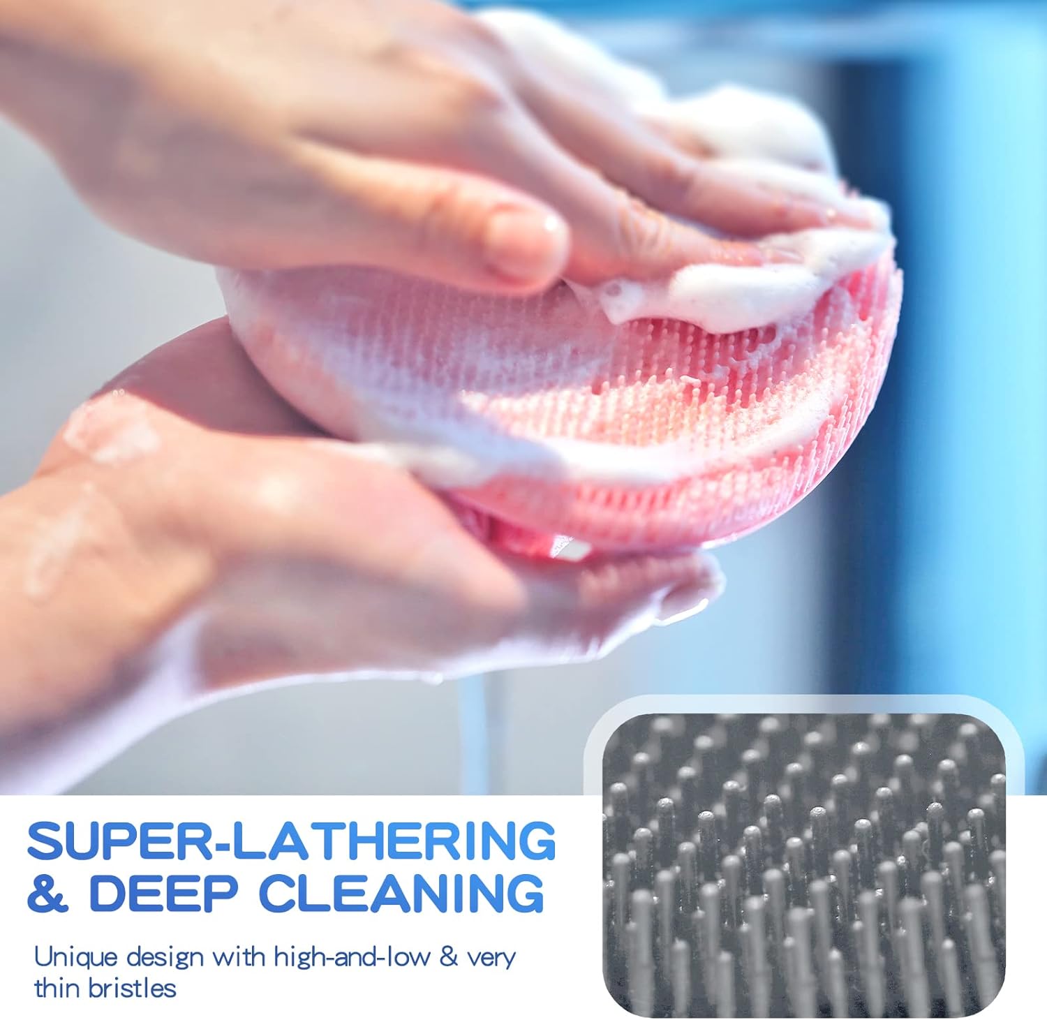 Manmihealth Silicone Back Scrubber(Thick Bristles) & Soft Bath Glove Set, Super-Exfoliating Body Scrubber & Super-Lathering Shower Brush Combination, with a Free Hook.(Black)