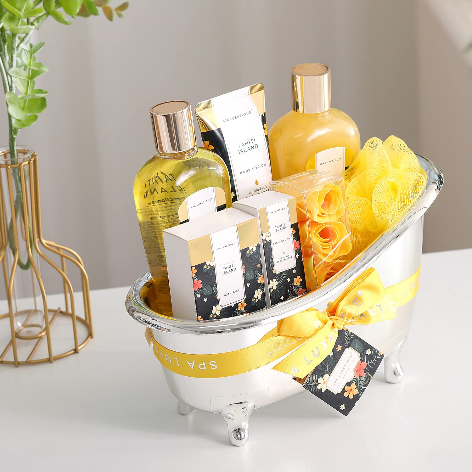 Spa Luxetique Spa Gift Baskets for Women - 8pcs Yellow Gifts for Women, Womens Gifts Includes Body Lotion, Bubble Bath, Bath Sets for Women Gift, Valentines Day Gifts for Her