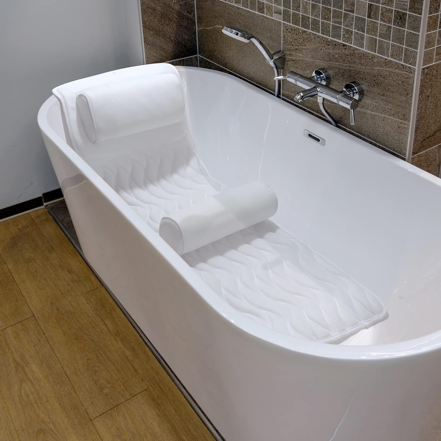 Full Body Bath Pillow, SPA Bathtub Pillow mat with Luxury Lumbar Pillow, Bathtub Pillow for Head Neck Shoulder and Back Support, Set with Shower Sponge, Cellulite Remover and Dry Skin, Gentle Massage