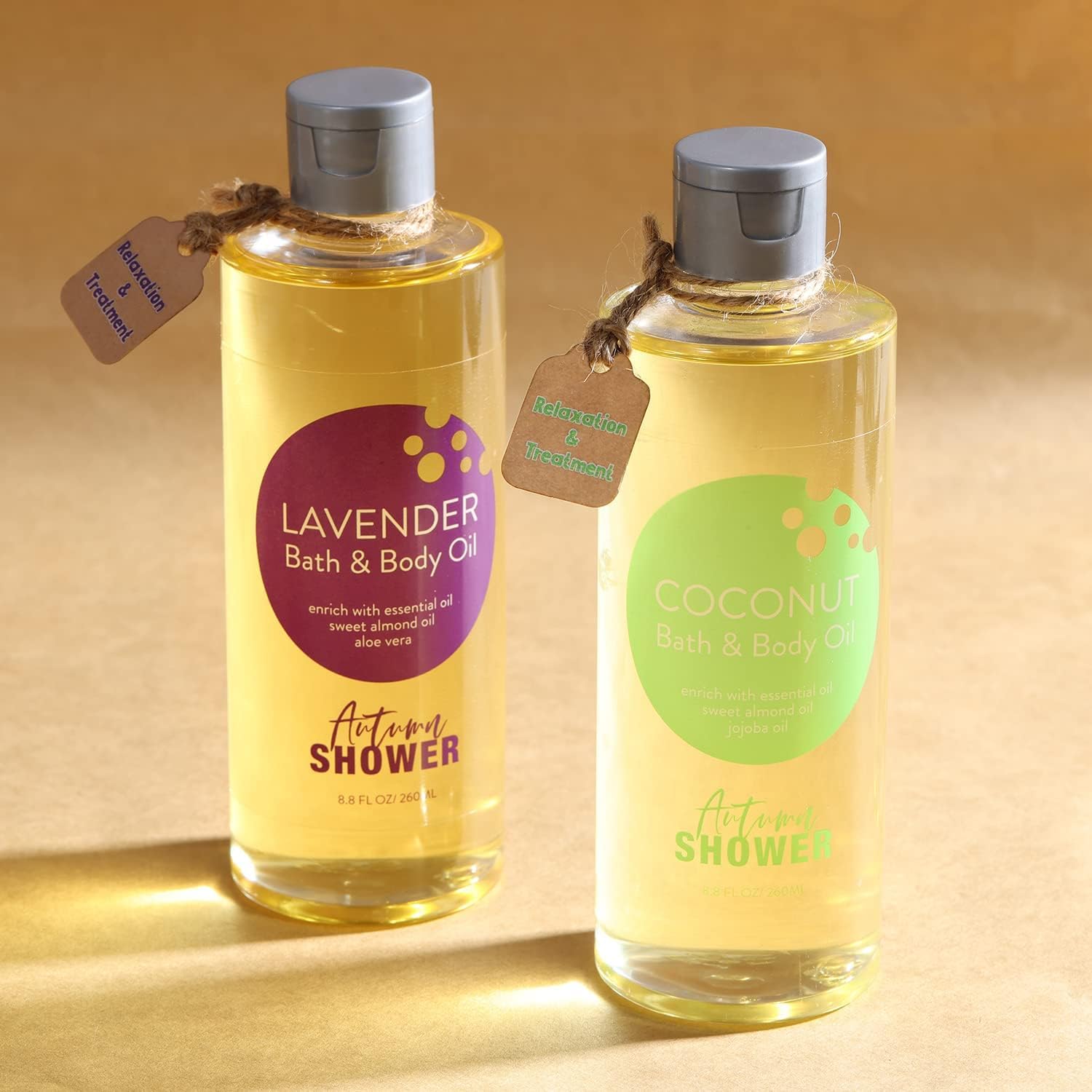 Bath and Body Oil Autumn Shower Body Oil with Sweet Almond Oil Jojoba Oil and Shea Butter, Lavender & Coconut Shower Oils Mother's Day Gift for Women Dry Skin Christmas Gift Set 17.6 fl oz (Pack of 2)