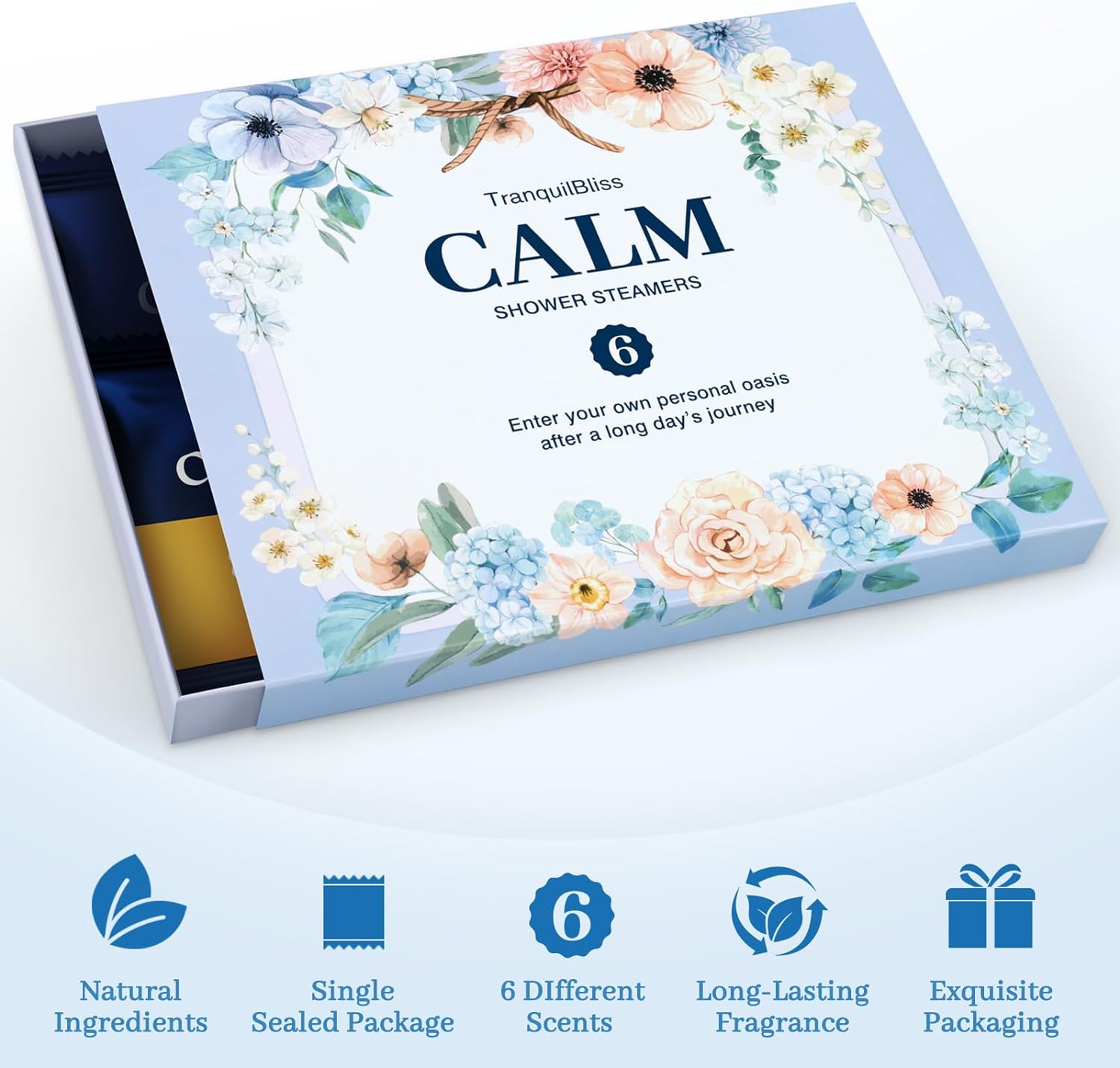 TranquilBliss Shower Steamers 6 Count, Shower Steamers - Nice Gifts Set with Natural Ingredients, 6 Different Scents & Individually Wrapped, Ideal as Holiday Gift for Her, Friends, Mom