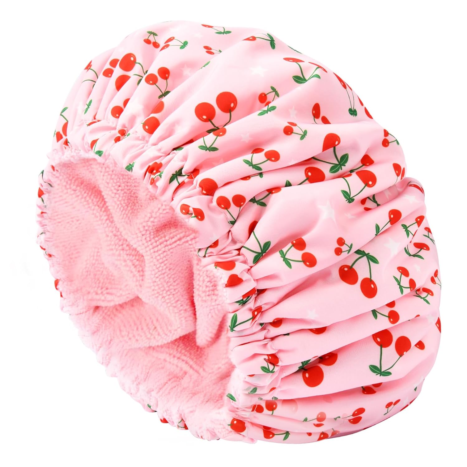 Shower Cap for Women Terry Lined Bath Cap Large Reusable Waterproof Elastic Band Pink Shower Caps for Long Thick Hair Soft Bath Shower Hair Caps