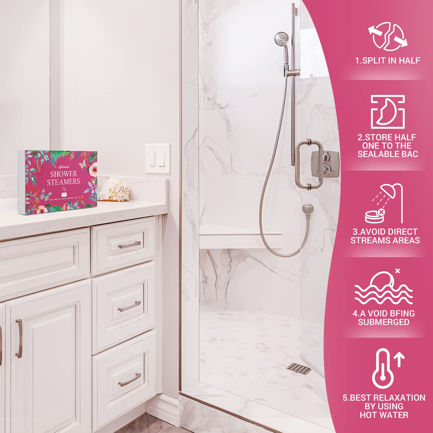 Effiland Aromatherapy Shower Steamers Shower Gifts,Soap Holder Set, 6-Pack Shower Bombs,Gift for Women,Relaxing Self Care