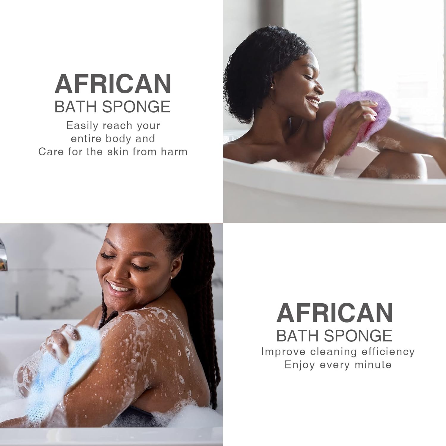 UJFQBH 3 Pieces African Bath Sponge African Net Long Net Bath Sponge Exfoliating Shower Body Scrubber Back Scrubber Skin Smoother,Great for Daily Use (Pink,Yellow,Purple)