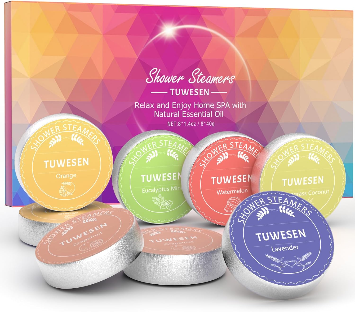 TUWESEN Shower Steamers Aromatherapy, SPA Kit, 8 PCS Shower Steamers for Women, Shower Bombs with Essential Oils-Self Care & Relaxation Birthday Gifts for Women and Men. Purple Romantic Set