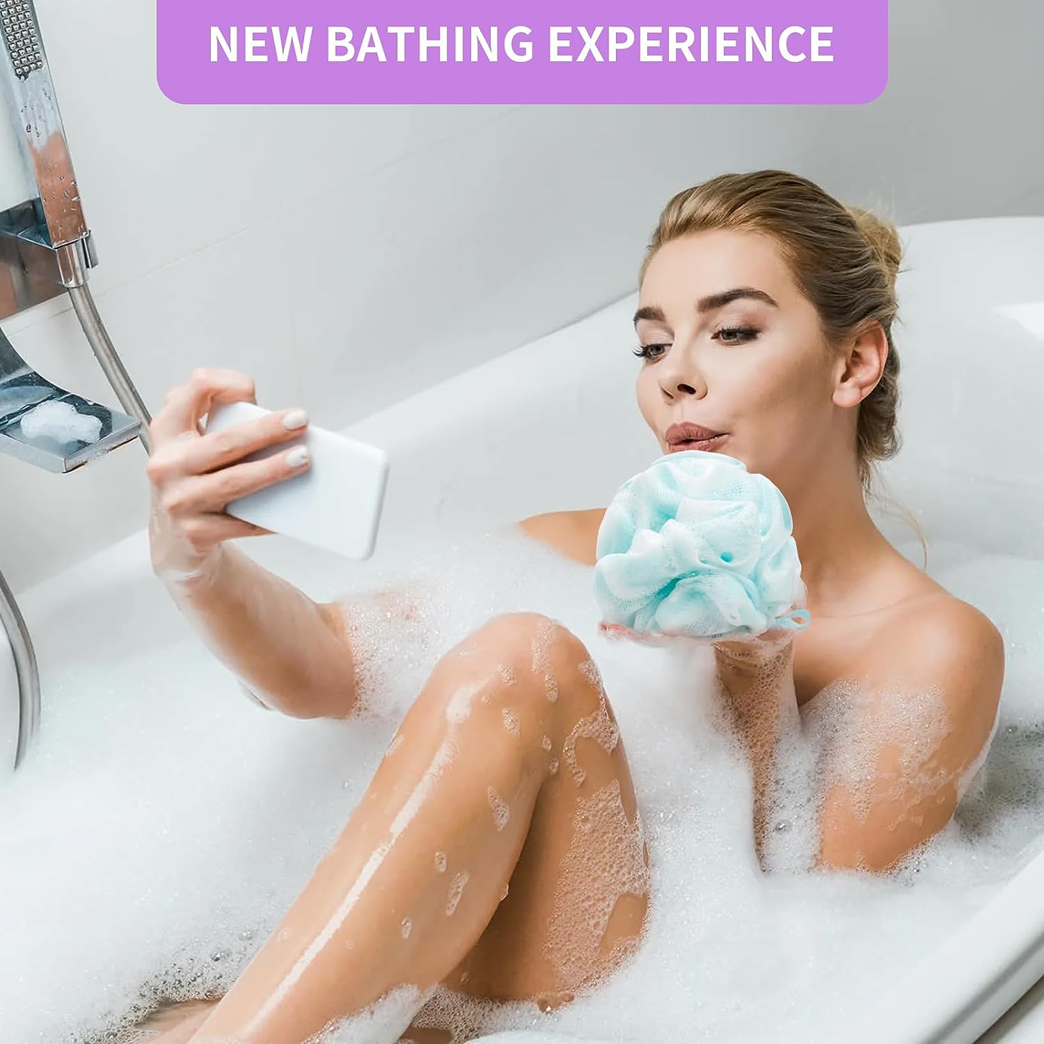 FARMOGA Bath Loofah Sponge Back Scrubber Shower Sponge Soft Mesh Exfoliator Pouf Shower Ball Bath Sponges for Women and Men Bath Accessories (4Pcs 50g Multi Colour)