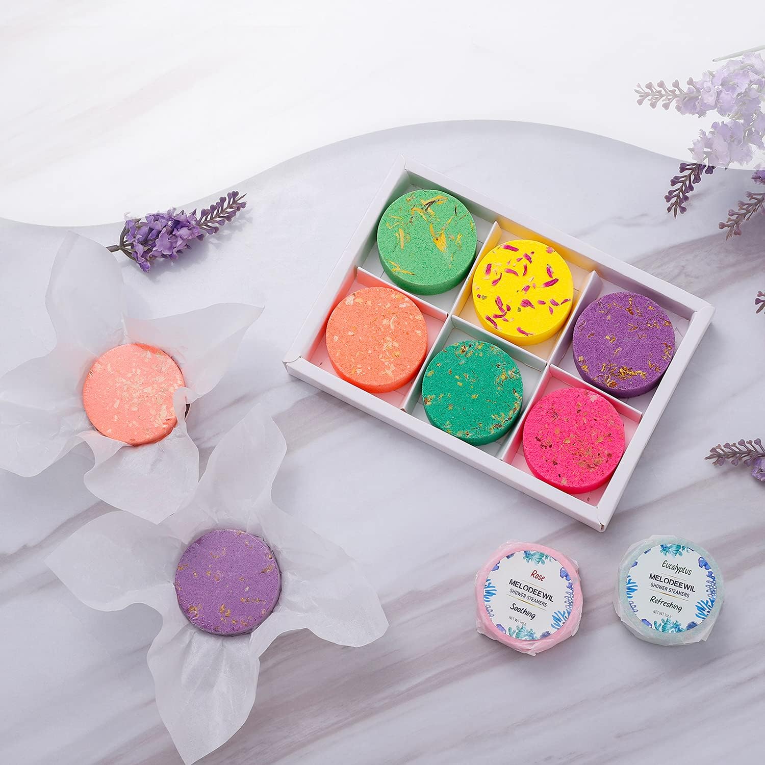 12PCS Aromatherapy Shower Bombs Stocking Stuffers for Women, Natural Essential Oil Shower Steamers Bulk, Stress Relief Self Care Gifts Christmas Gifts